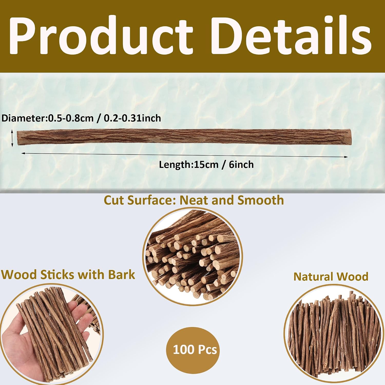 100Pcs 6inch Craft Sticks, Wood Sticks for Crafts Twigs Branches Crafting Log DIY Photo Props Rustic Decorative Ornaments 0.5-0.8cm