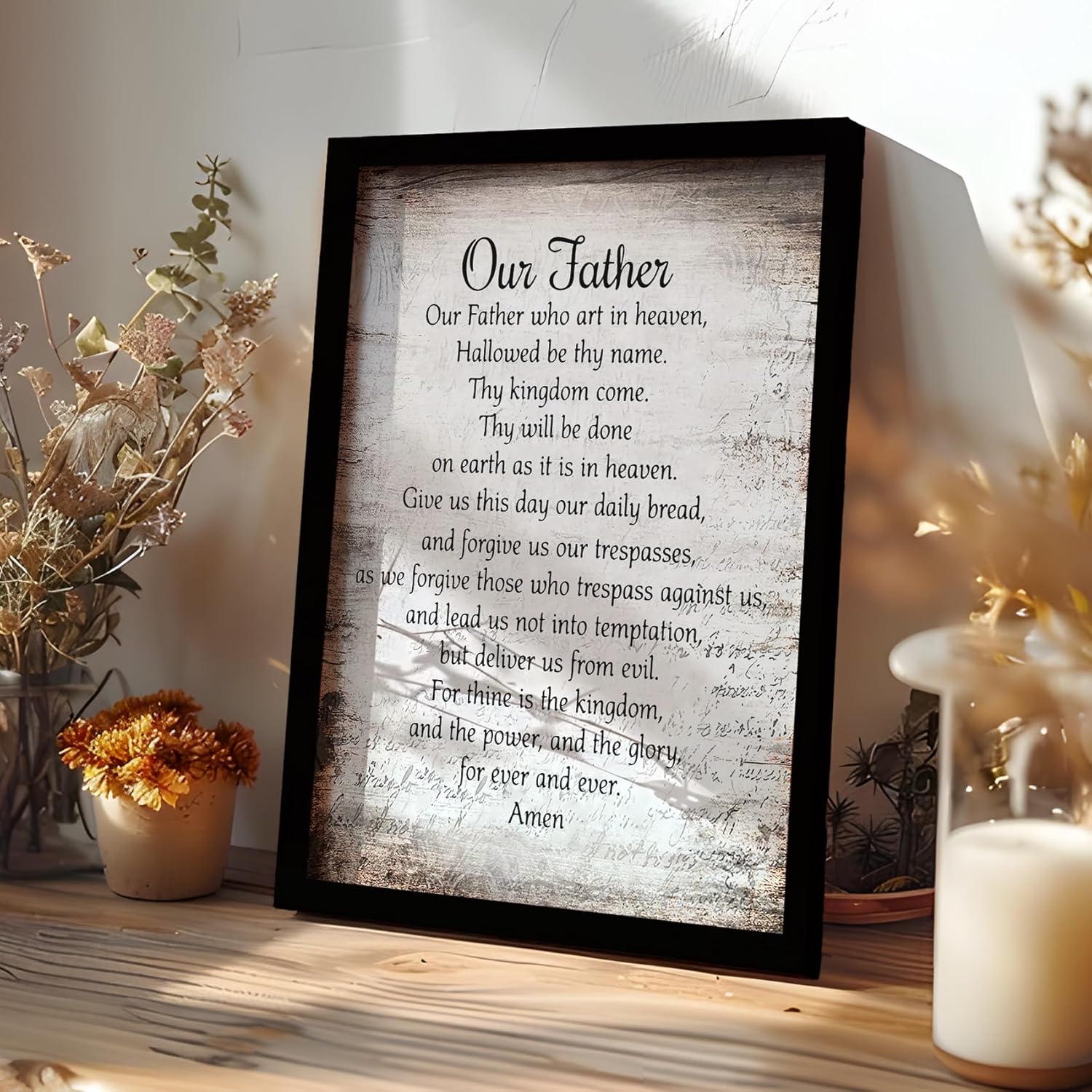 PHAMTE Christian Our Father The Lords Prayer Framed Wall Art Prints Posters Decor, Inspirational Quotes Bible Verse Scripture Pictures Framed Artwork for Walls Prayer Room Living Room Home Decor 11x14