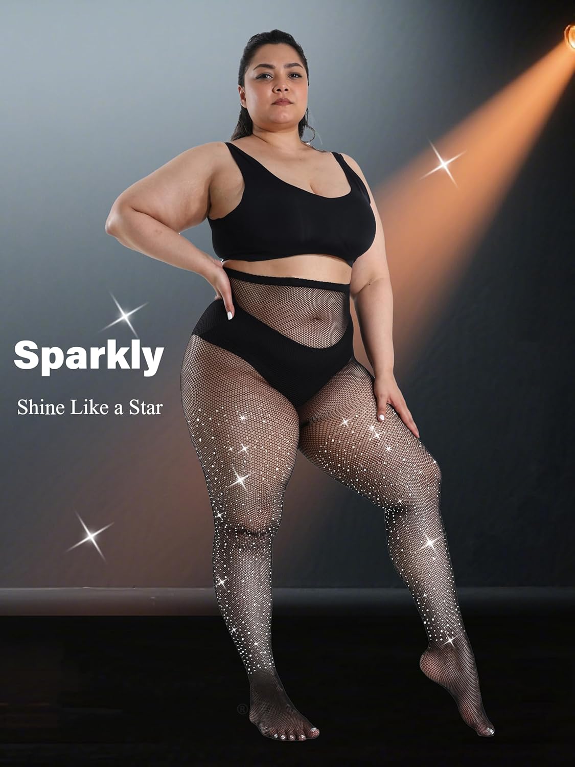 HeyUU Womens 10X Strong Ultra Sparkly Fishnet Tights, Plus Size Rhinestone Fishnets for Women, Sexy Concert Outfit Stockings - Image 5