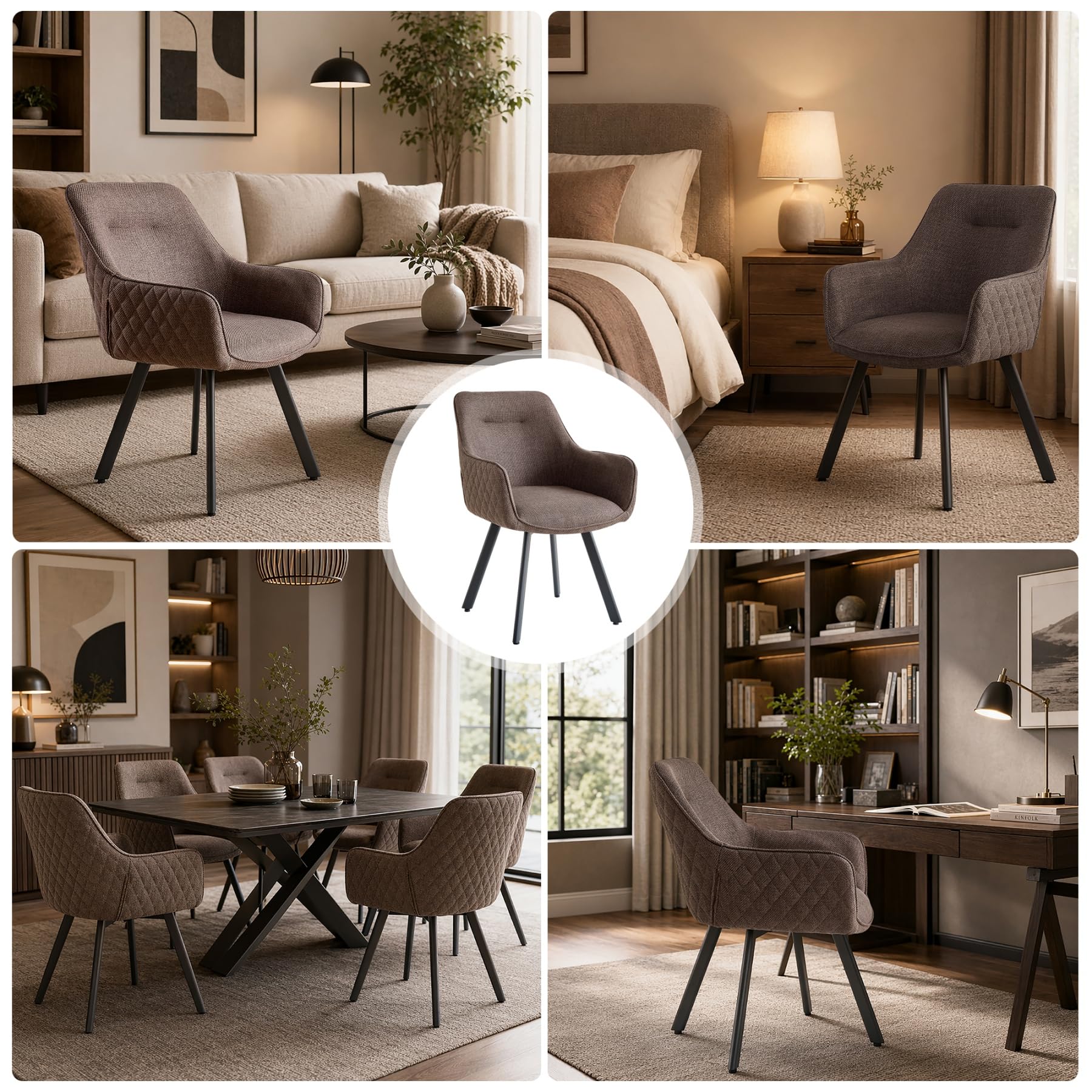 GrandCA HOME Juego de 4 Sillas de Comedor con Reposabrazos, Giro de 360°