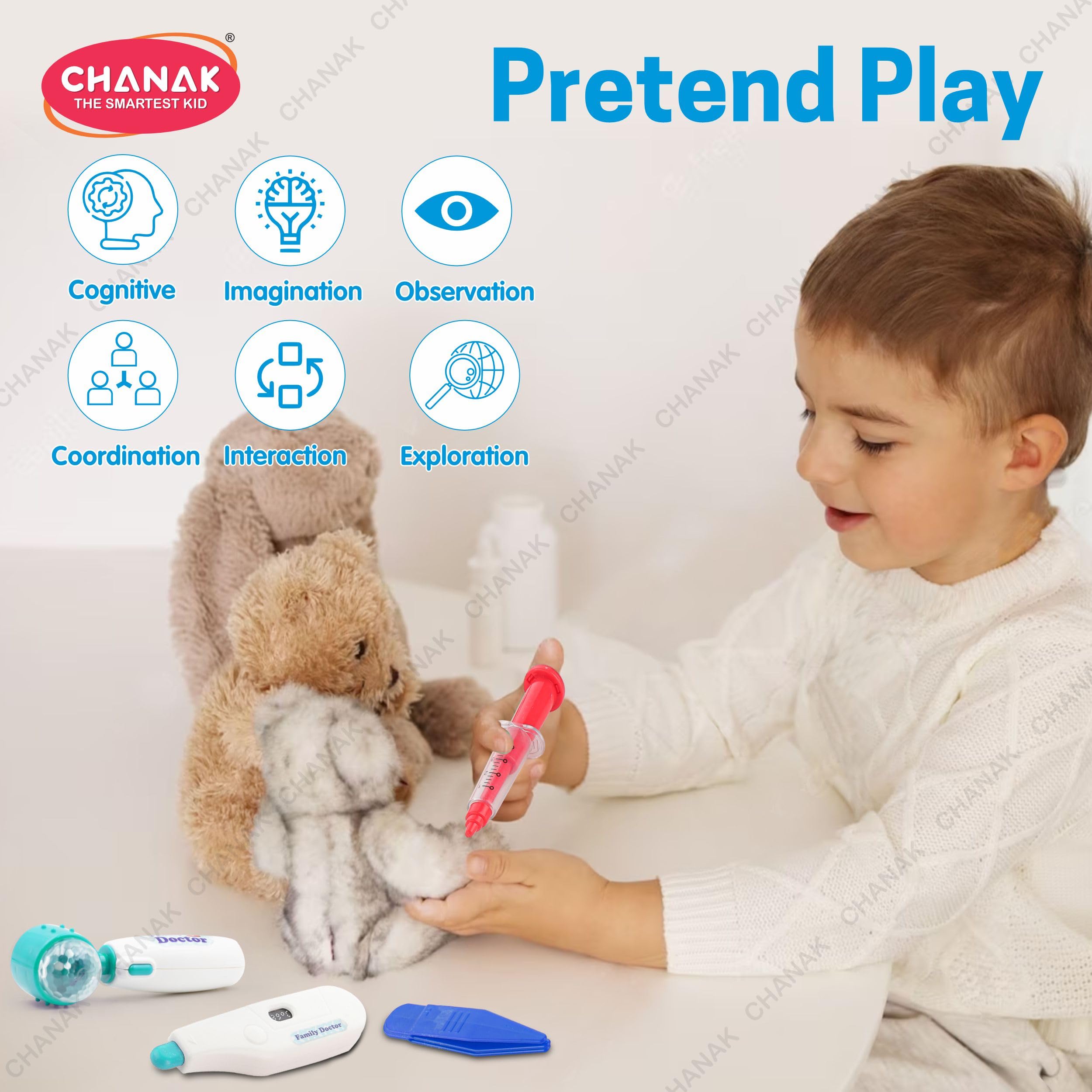 Chanak Premium Doctor Set Trolley for Kids with LED Light Instruments, Pretend Play Doctor Set Trolley for Kids Above 3 Years, Doctor Kit for Boys & Girls, BIS Approved. (Blue Trolley) - Image 8 thumbnail