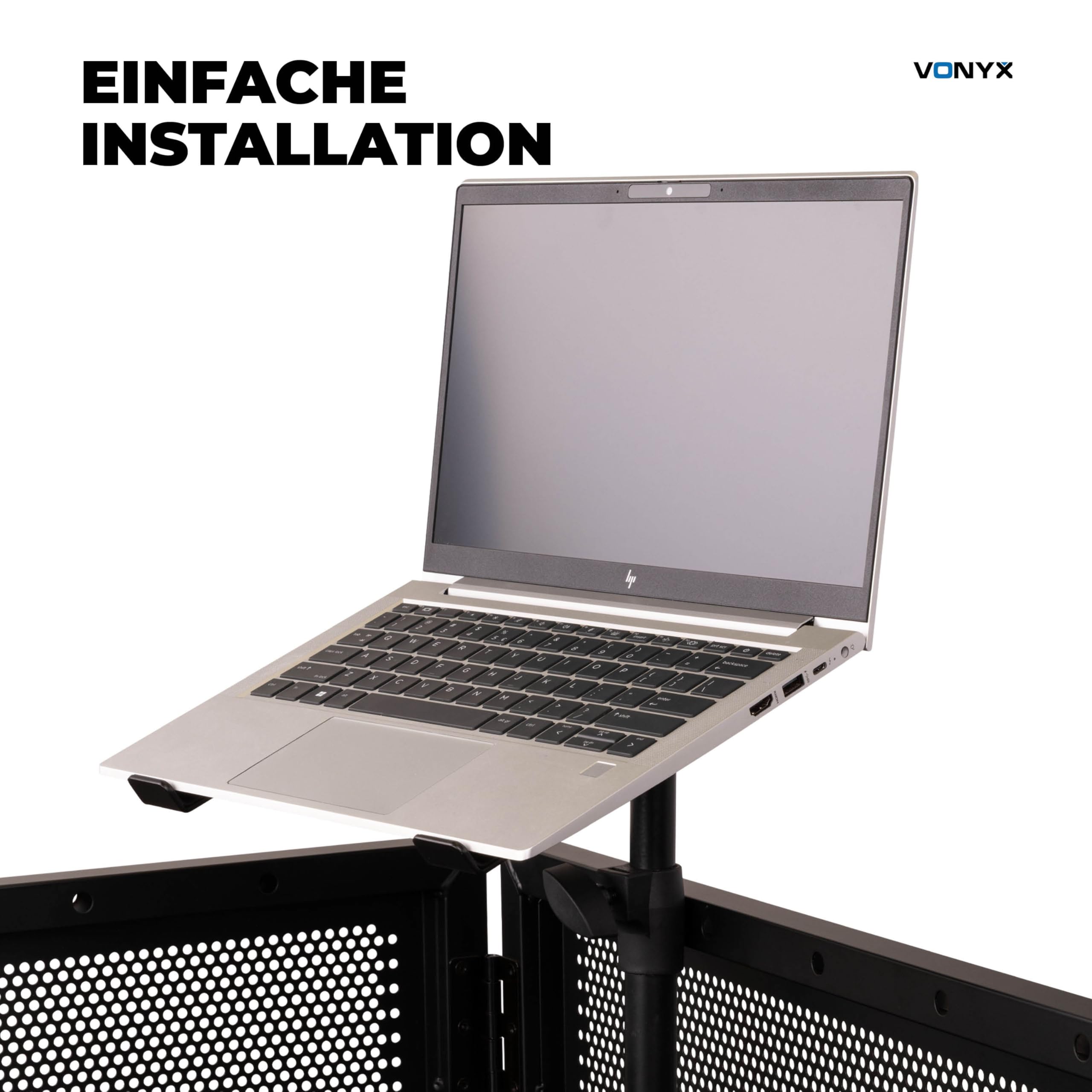 Vonyx DBLH1 Laptop Halterung für DJ Booth & Tisch – Höhenverstellbarer Laptop Arm & Ständer neigbar – Stabiler Laptophalter aus Metall für Controller & Notebooks – Klappbar, Bis 8kg Traglast, Schwarz