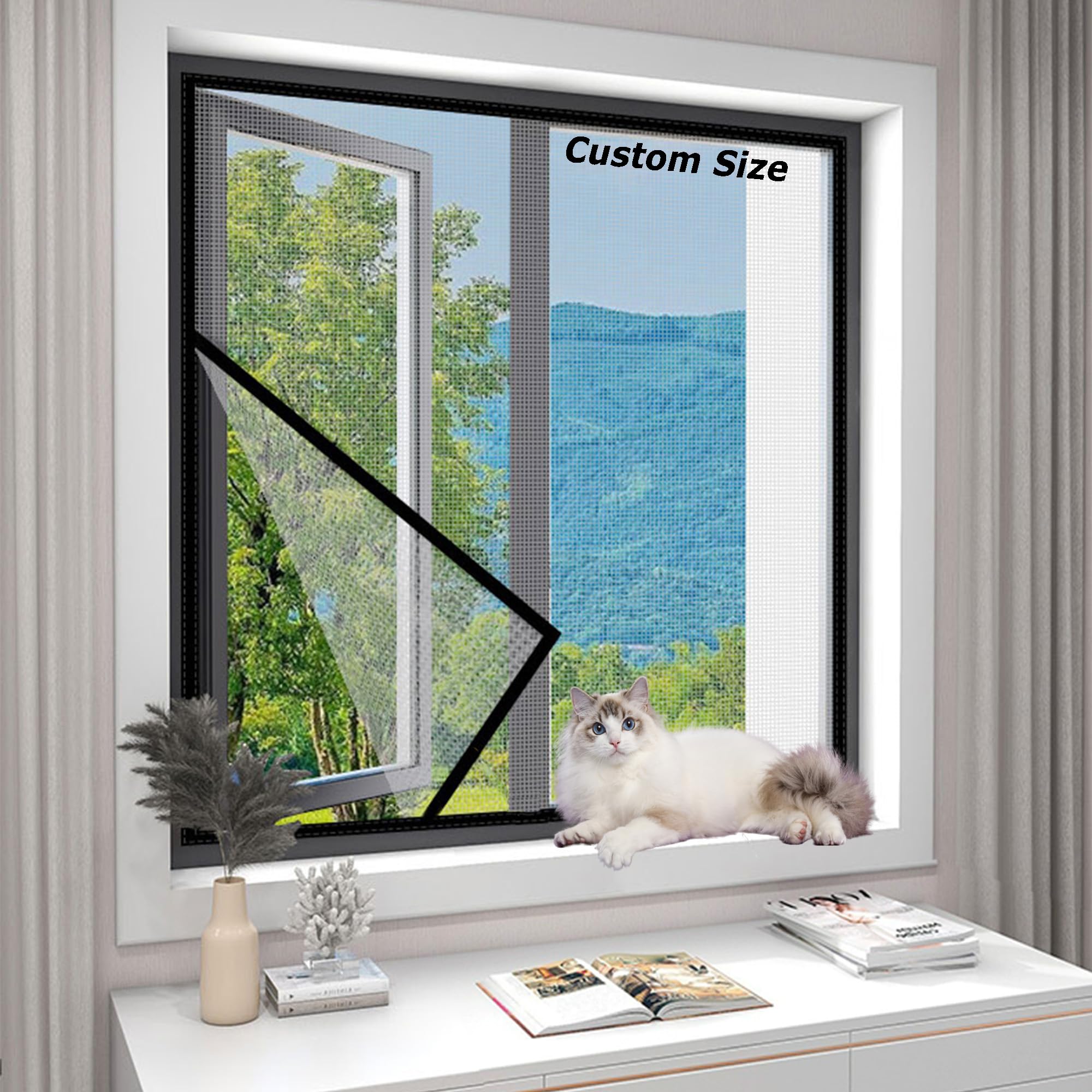 Xxiudee Multicolor Custom Size Window Screen Net For Cat, Self-Adhesive Window Mesh For Bedroom Kitchen, Window Insect Netting Balcony Window Protection, Cat Proof Window Scree