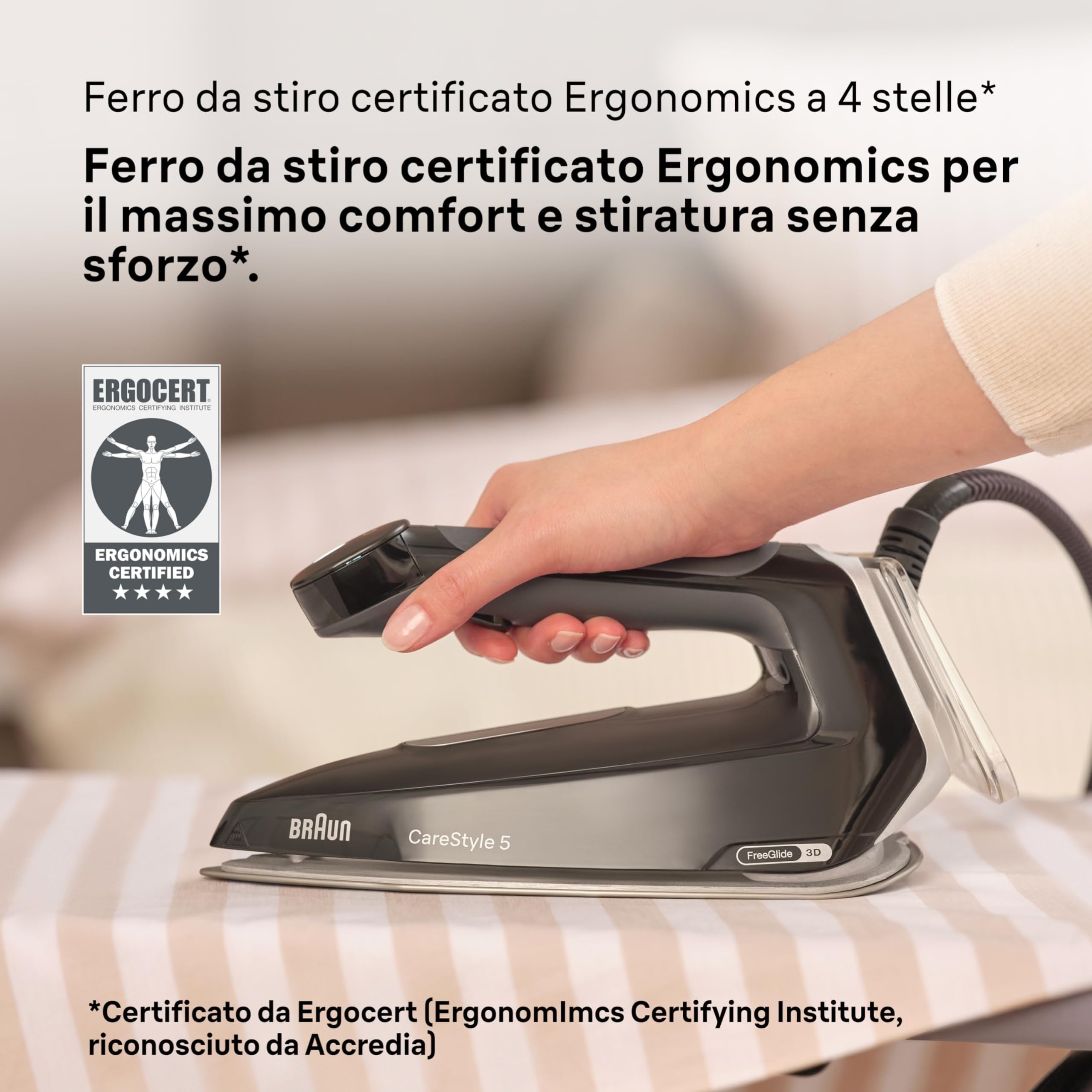 Braun CareStyle 5 IS5249BK, Sistema Stirante con Tecnologia FreeGlide 3D, 150 g/min di Vapore, Riscaldamento Veloce, Modalità iCare, Stiratura Verticale, Serbatoio 2L Rimovibile, 2400W, Nero