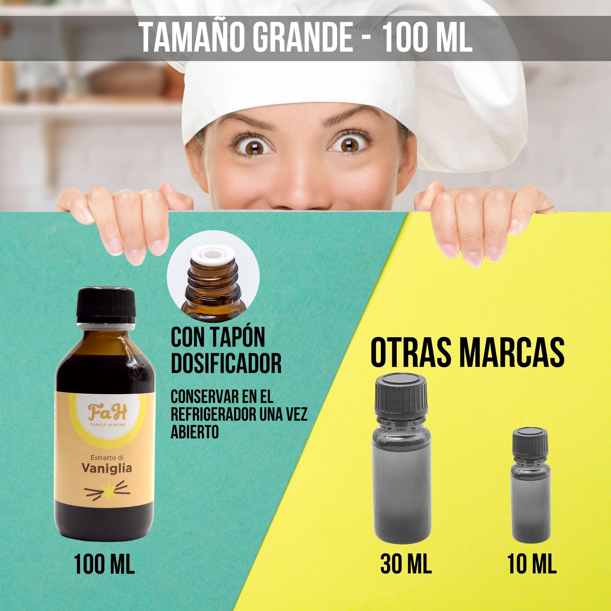 Esencia de Vainilla para Repostería, Formato Grande de 100 ml, Aroma Saborizantes sin Azucar para Postres, Vainilla Liquida Bourbon de Madagascar, Extracto Natural con Alcohol, Sin Gluten