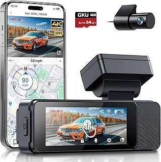 GKU Dash Cam Front and Rear, 4K+1080P Dashcam for car, Built-in 5G WiFi, GPS, 64GB SDcard Included, Touch Screen 3.18 Inc...