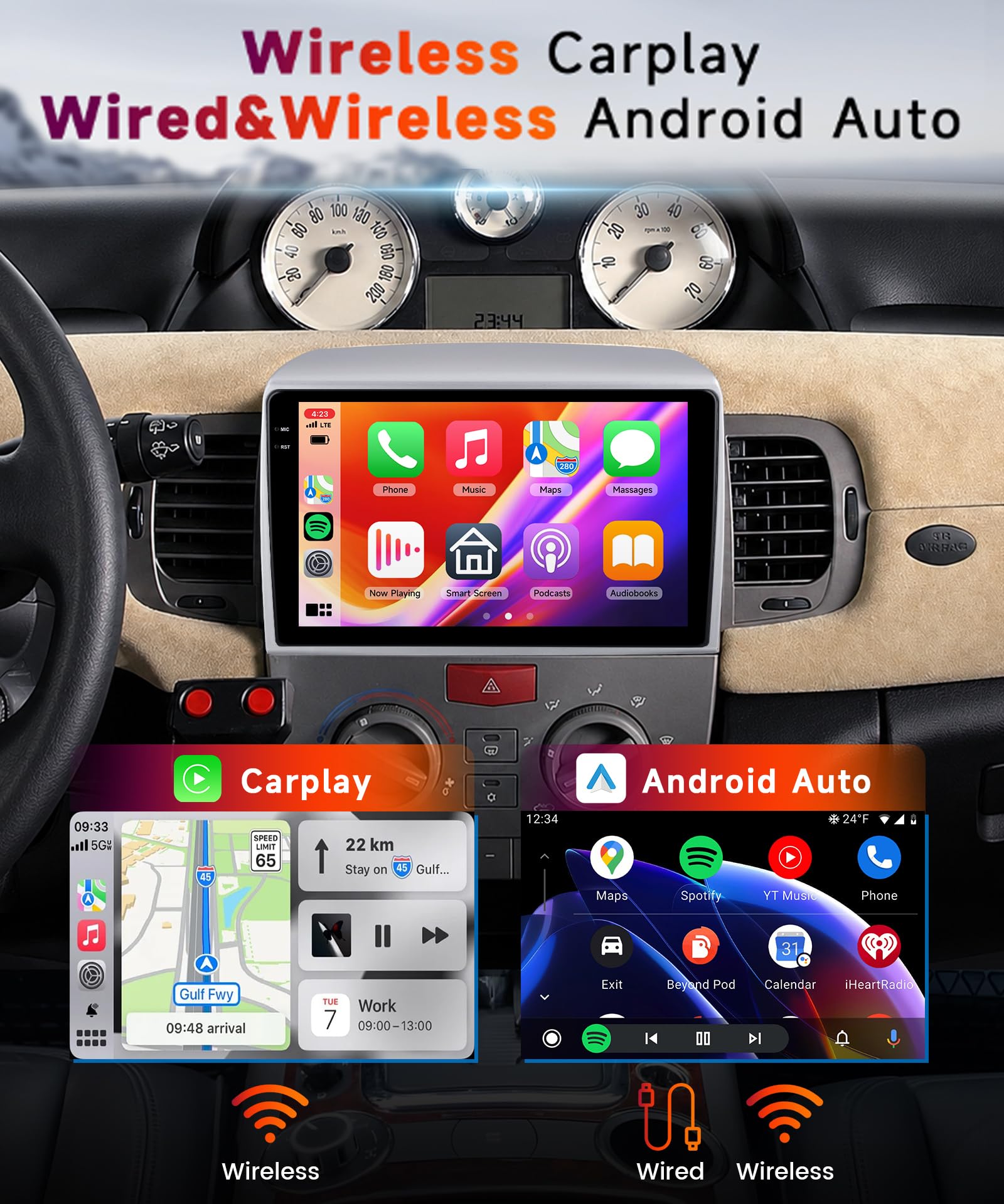 【4+64G】Hodozzy Carplay Autoradio per Lancia Ypsilon 2006-2011, 9 Pollici Schermo In-Cell Stereo Auto Bluetooth 5.0 con Android Auto/EQ/GPS/Wifi/RDS/USB/SWC+Telecamera Posteriore