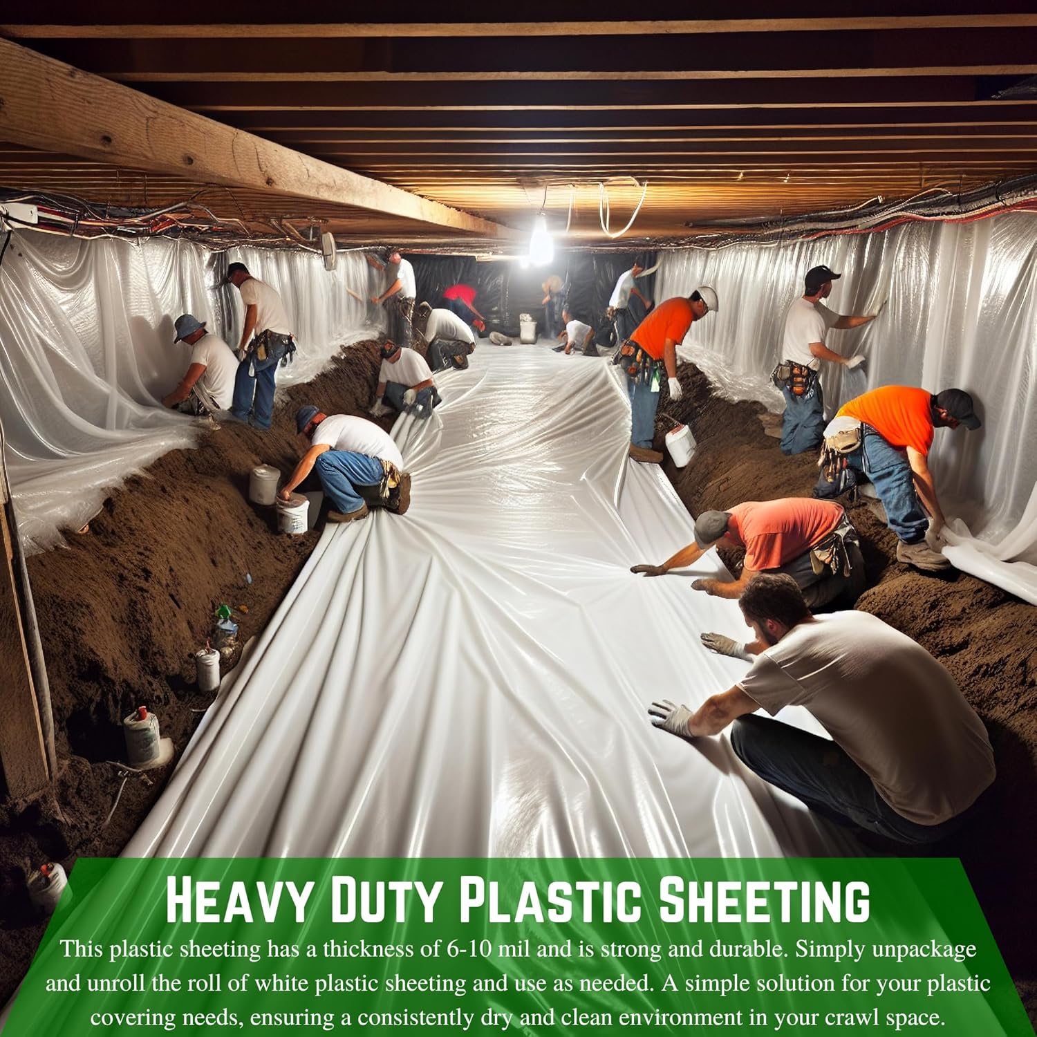 Farm Plastic Supply - White Crawl Space Vapor Barrier - Drop Cloth Vapor Barrier Covering for Crawl Space Encapsulation, Thick Plastic Sheeting, Heavy Duty Polyethylene (10 mil - 20' x 100')