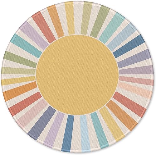 Miniatura 14 de Alfombrilla de mouse redonda estética retro de arco iris colorido para juegos, arco iris retro, amanecer, atardecer, alfombrilla de mouse redonda 02