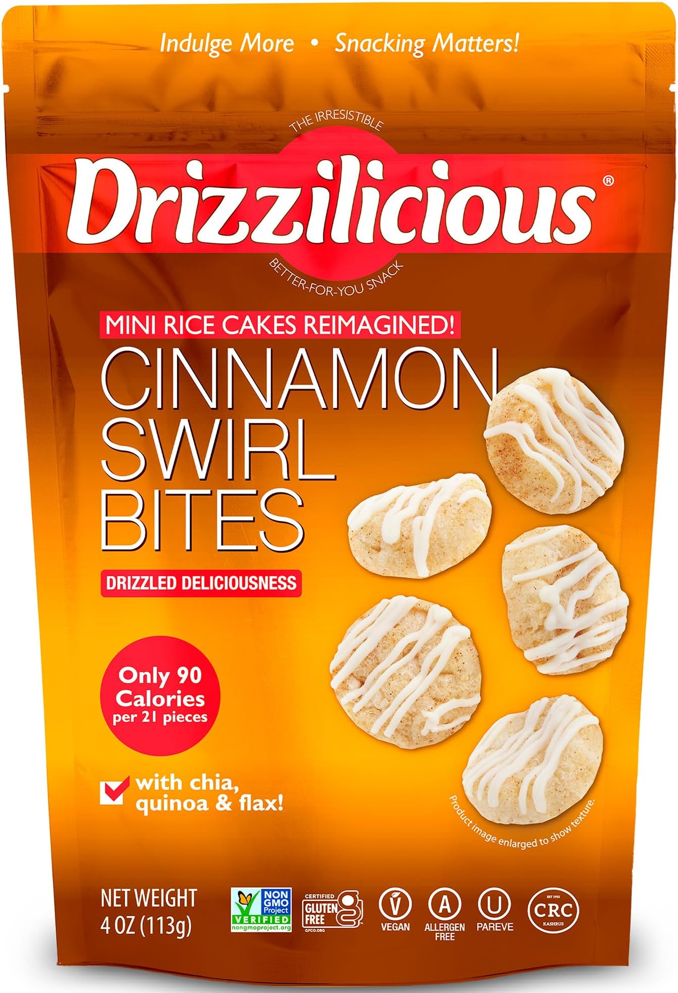 Mini Flavored Rice Cakes Cinnamon Swirl - Rice Crisps, Healthy Snack for Adults and Kids, Vegan, Gluten Free Snack, Allergen Free, Only 90 Calories Per 21 Pieces - 4 oz (Pack of 6)