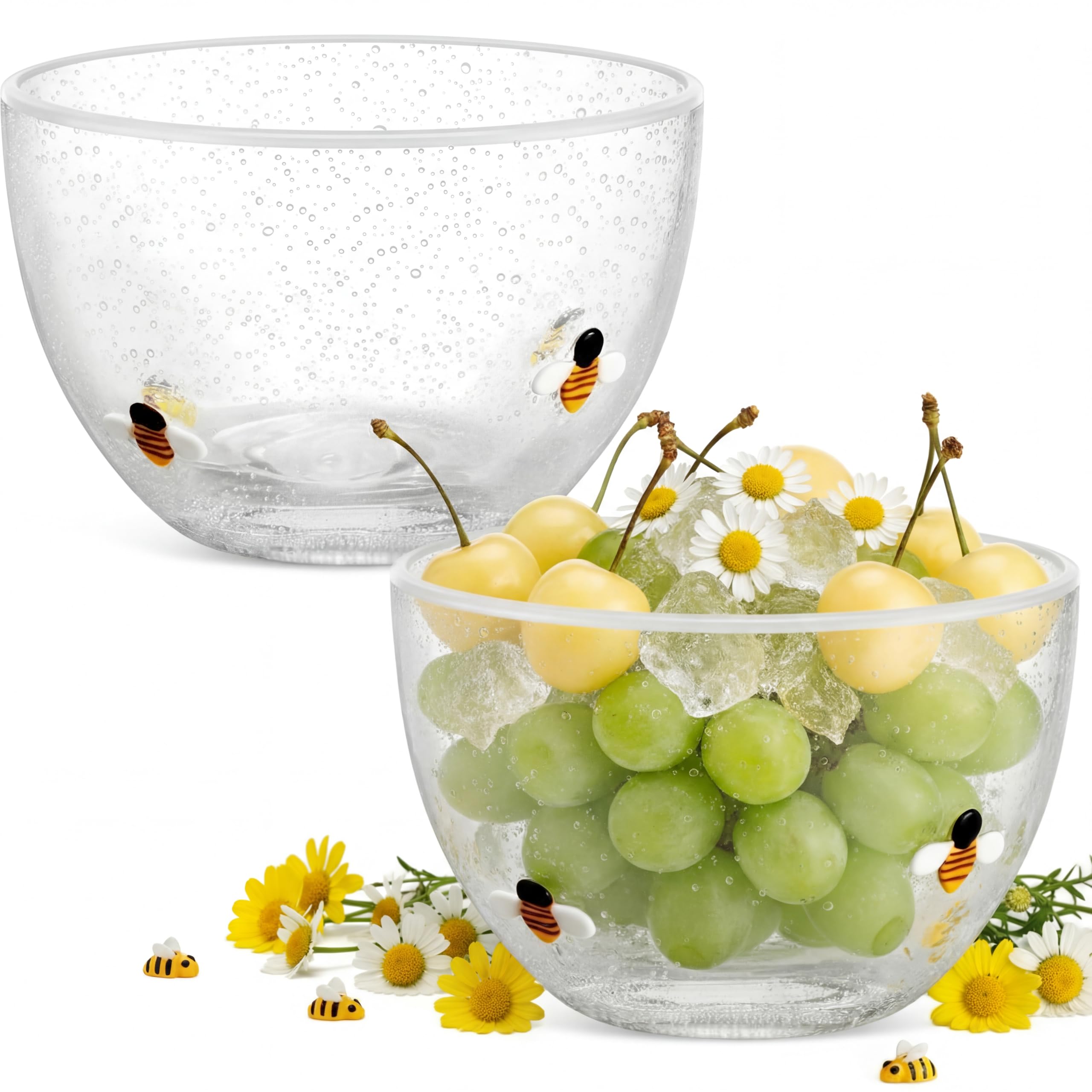 Potchen 2 Pcs Rosh Hashanah Honey Dishes, 14oz Clear Glass Bee Candy Bowls