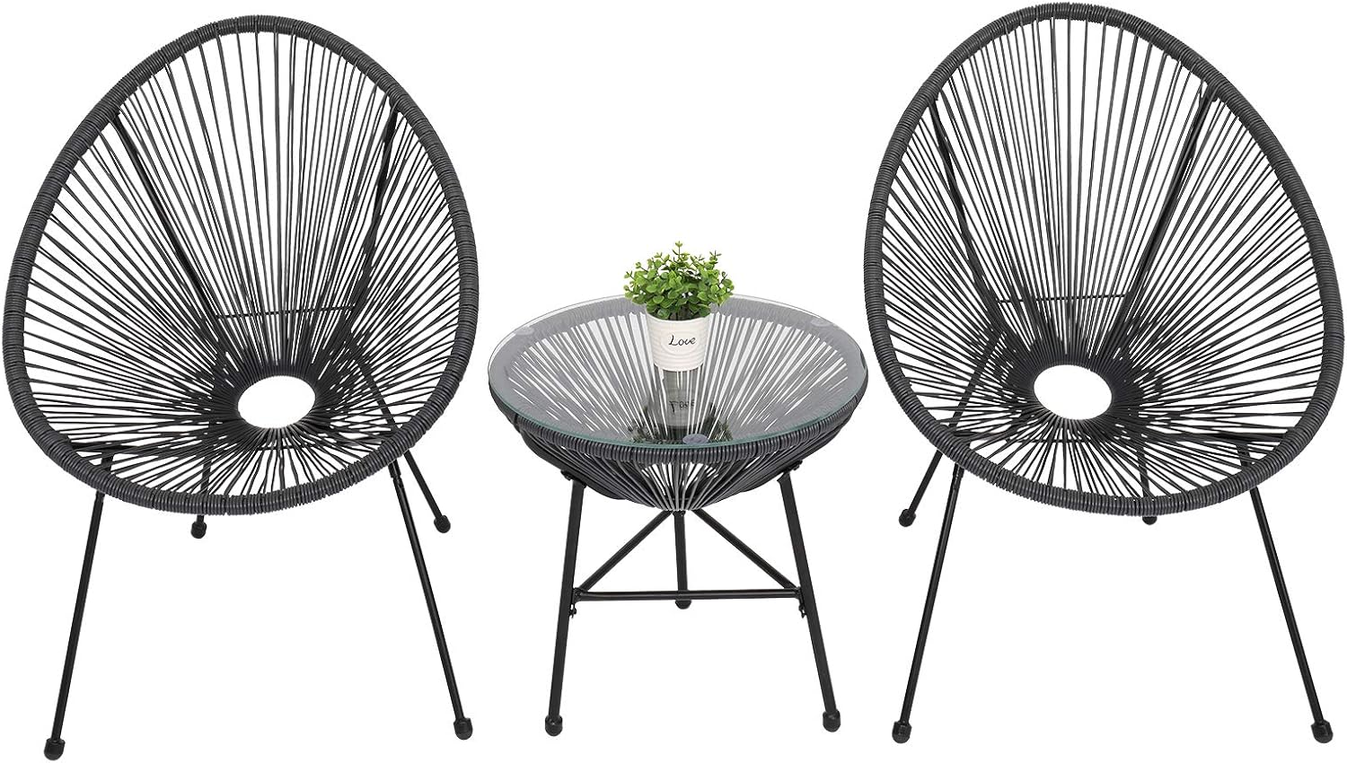 VINGLI 3 Pieces Rattan Patio Bistro Set Outdoor Acapulco Chair Set All-Weather, Patio Furniture Set Including 2 Chairs and 1 Glass Table (Gray) : Patio, Lawn & Garden