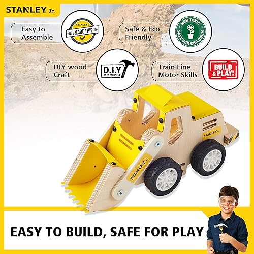 Miniatura 6 de Stanley Jr. Kit de manualidades de madera con cargador frontal de camión de juguete de construcción - Juguete de montaje de bricolaje para niños