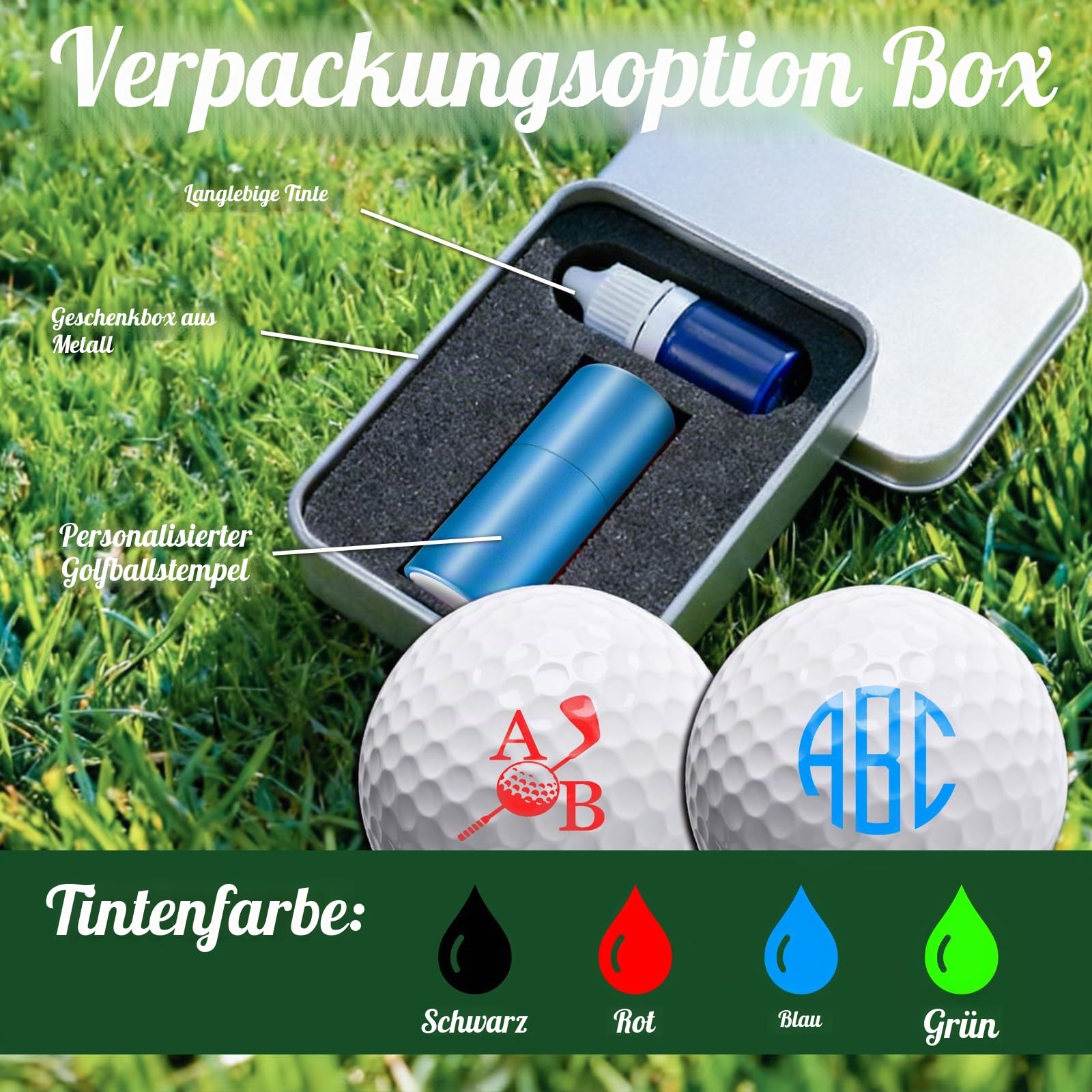 Amlion Personalisierter Golfball-Stempel, personalisierbar, selbstfärbender Stempel, Golfball-Marker mit Monogramm-Namen-Logo, Initiale, maßgeschneidert, langlebig, Golfballzubehör, Geschenke für