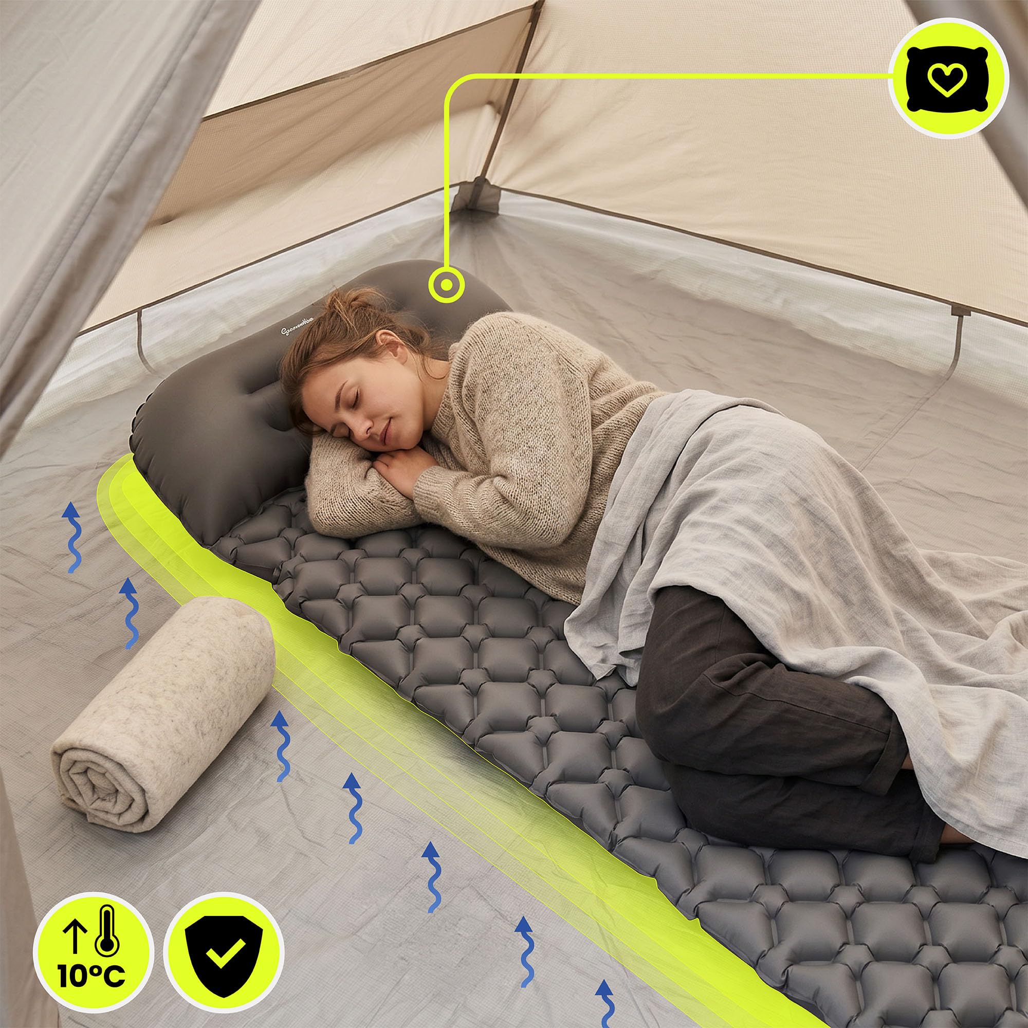 HyperMotion Campmat Matelas de Camping ultraléger 190x56 cm, Gris
