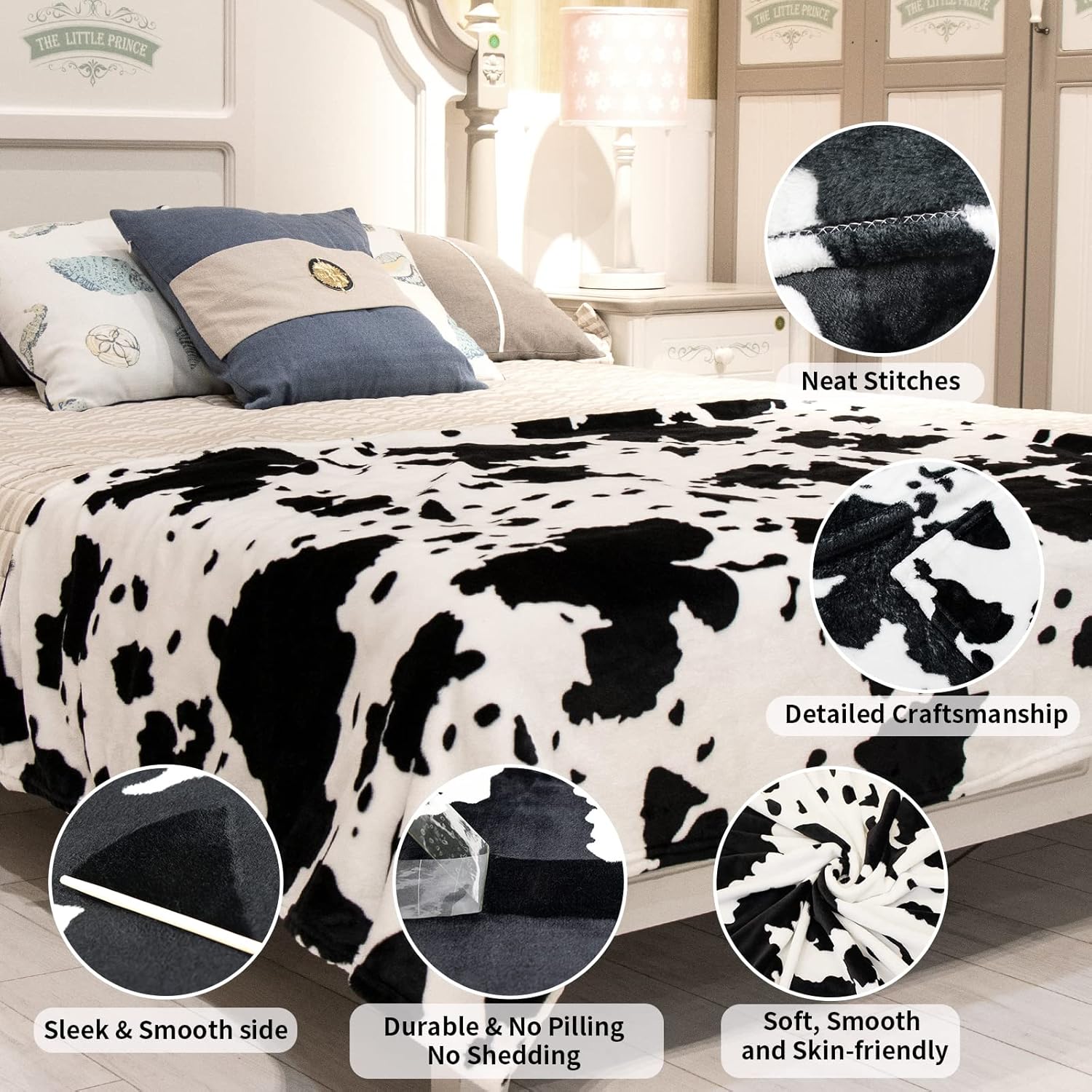 Fleece Throw Blanket for Women Men, Black White Soft Cozy Fuzzy Fleece Throw for Couch, Bed, Sofa & Office, Warm Plush Bedding for All Seasons 50" x 60" - Image 5