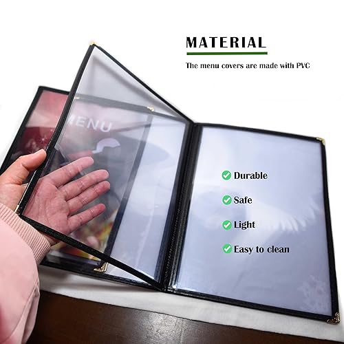 Miniatura 32 de Fundas para menú de restaurante de 8.5 x 11 pulgadas, 4 páginas 8 vistas, soportes de menú de plástico impermeable y transparente para bares, 2 Pack
