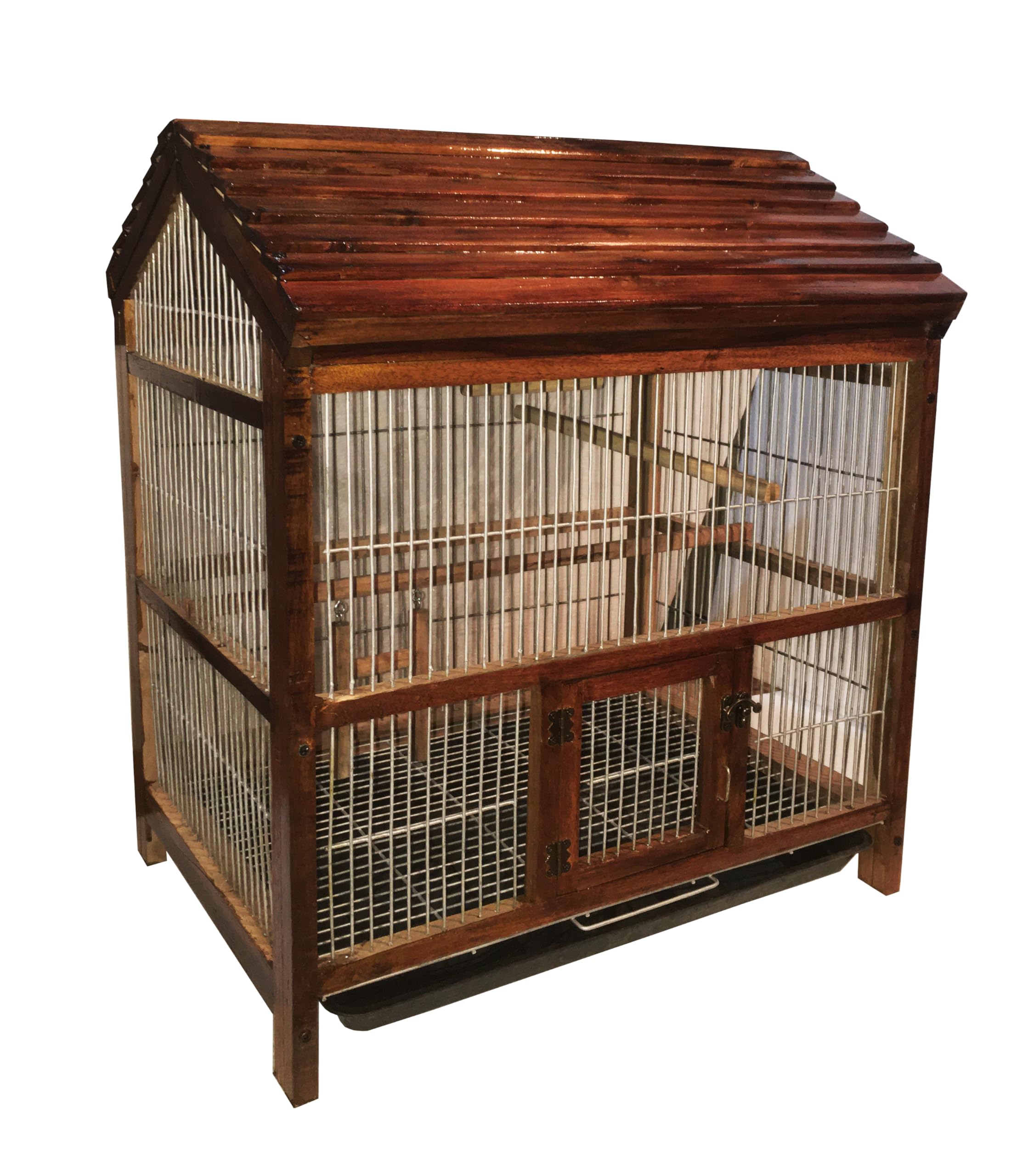 Anaakaarha Handmade Wooden Bird Cage for Small to Medium Birds, 51 x 36 x 56 cm, with Perches, Swings and Ladder, Removable Bottom Net-image-38