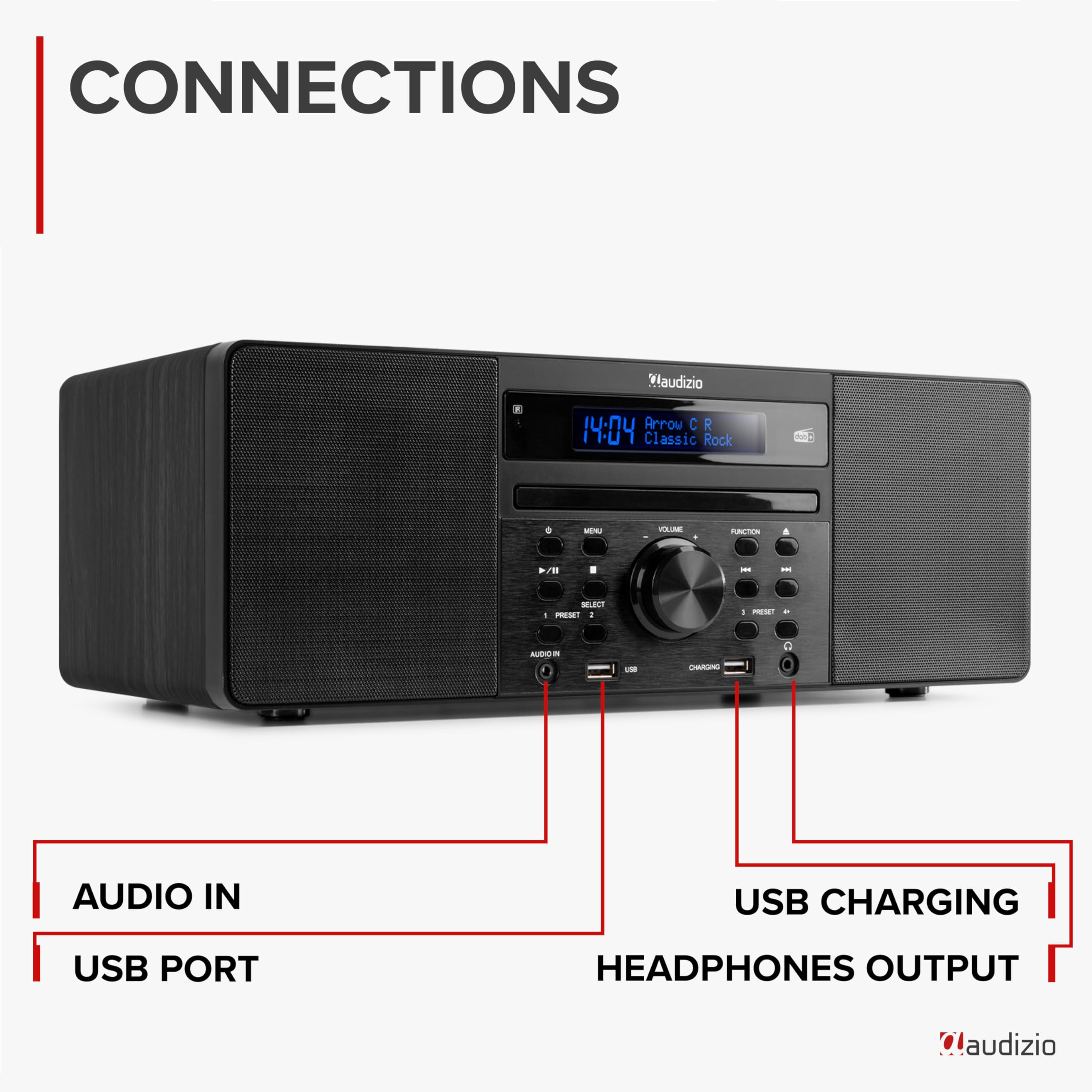 DAB radio met CD speler, Bluetooth, USB mp3 speler en radio - Stereo - Audizio Prato (102.217) (Black)