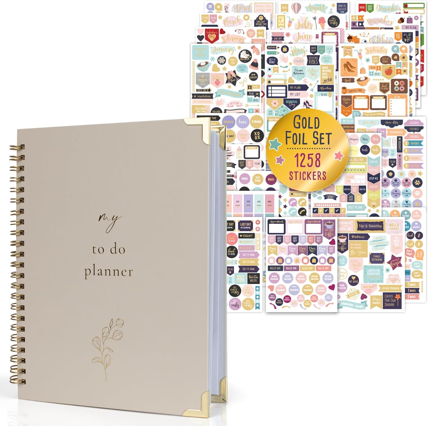 Aesthetic To Do List Notebook and Gold Foil Planner Stickers Bundle - Stunning Design Accessories Enhance and streamline Your Planner, Journal and Calendar