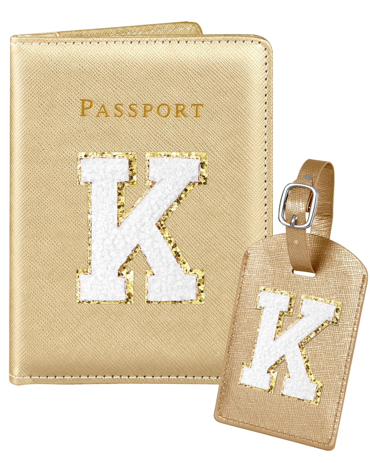 Slohif Passport Holder Initial Lugguage Tag Set Suitcase Cover Wallet Case for Travel Women - Leather Letter Passport Book Personalized Organizer Card