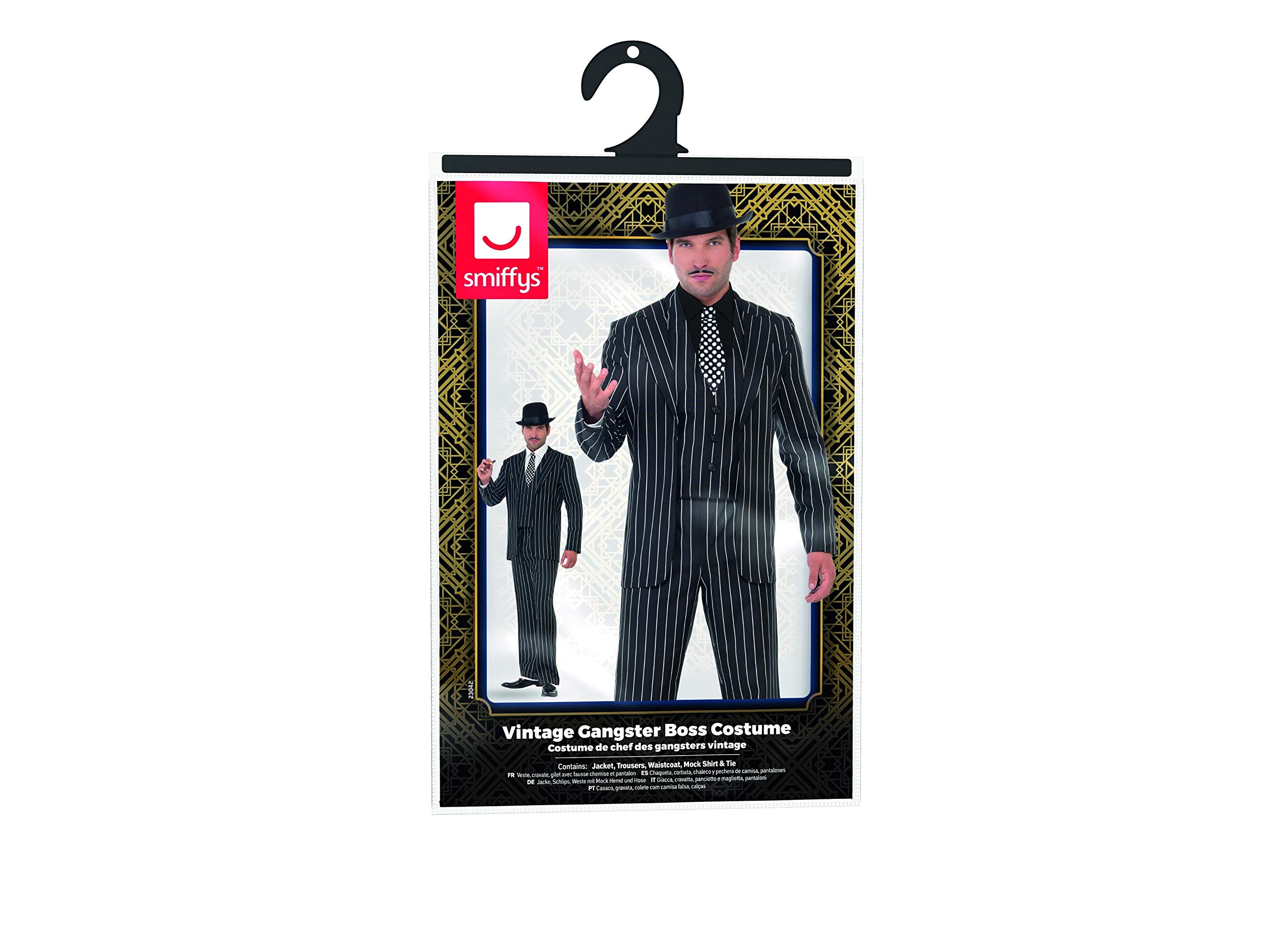 Smiffys, Herren Klassischer Gangsterboss Kostüm, Jacke, Krawatte, Weste mit Mock Hemd und Hose, Größe: L, 23042