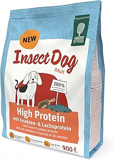 Green Petfood InsectDog High Protein (1 x 900 g) | Adult | Premium Trockenfutter für ausgewachsene aktive Hunde | Lachs- & Insektenprotein & roten Linsen | kleine Krokette | getreidefrei | 1er Pack product image
