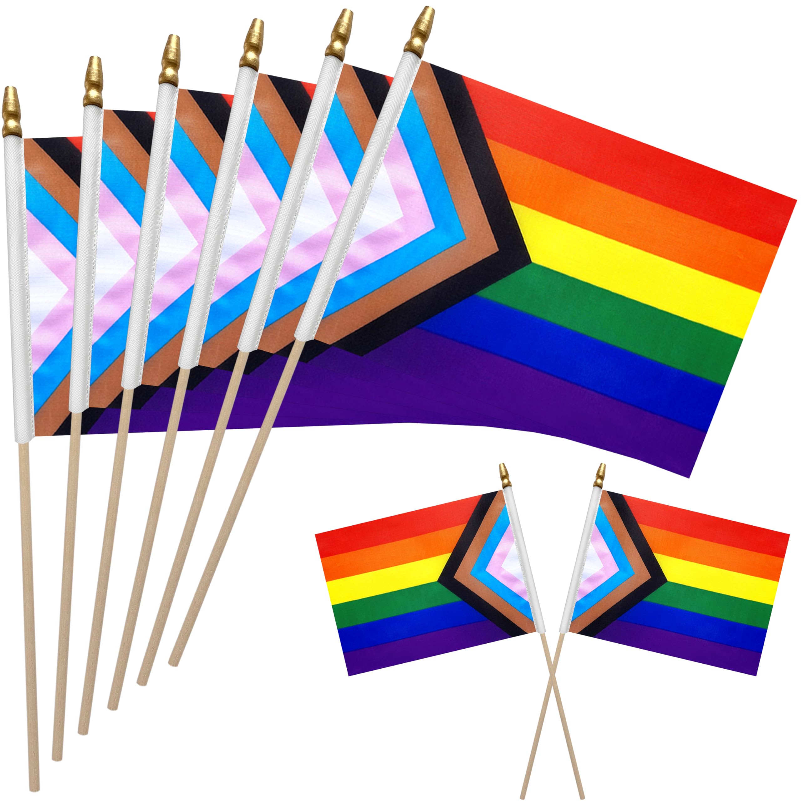 WEITBF 12Pcs 8×12 Inch Progress Gay Pride Flags Small LGBT Rainbow Flags Mini Handheld Flag Outdoor Decorations