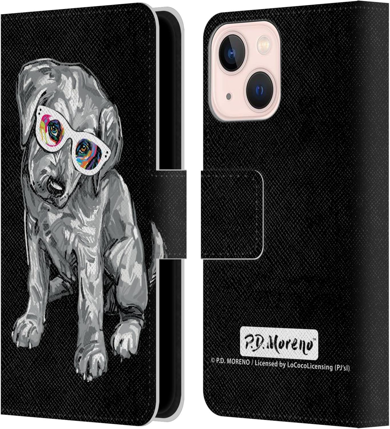 Head Case Designs Officially Licensed P.D. Moreno Pembroke Welsh Corgi Black and White Dogs Leather Wallet Case Compatible with Apple iPhone 13 Mini