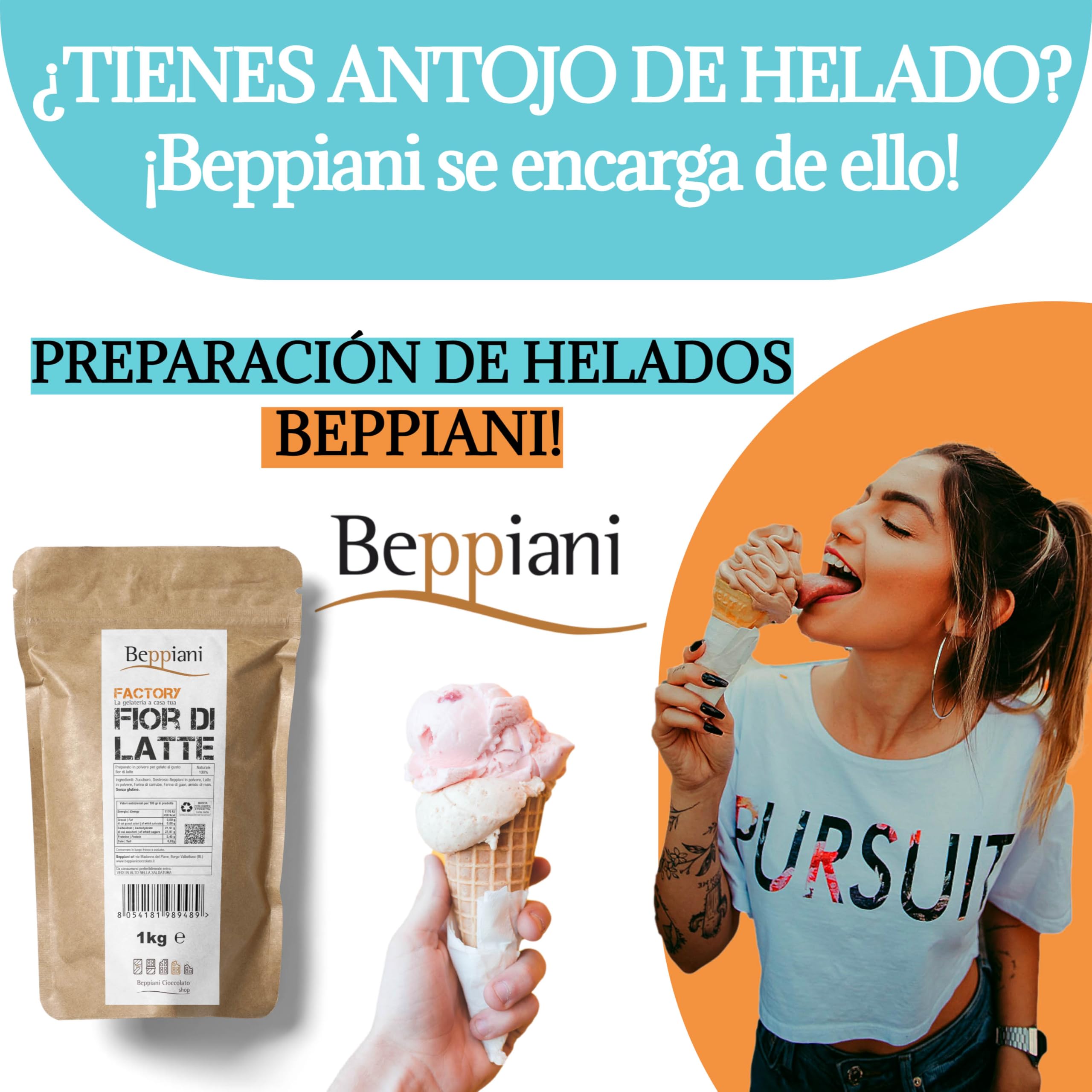 Preparado para helado profesional Beppiani Base helado, flor de leche, para heladería, fácil preparación, resultado de heladería, receta simple resultado sorprendente