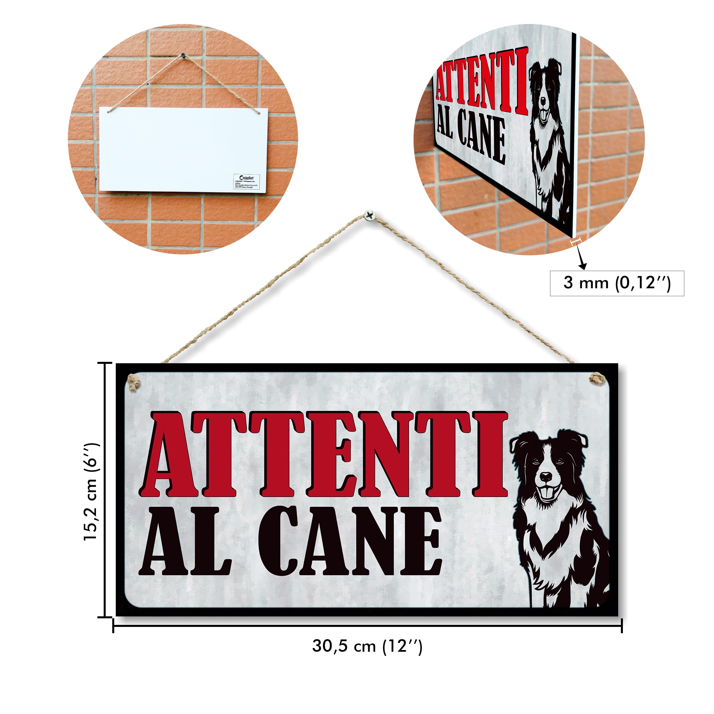 CARISPIBET Attenzione al Cane Cartello di Avviso per Esterni in PVC con Border Collie 15 x 30 cm