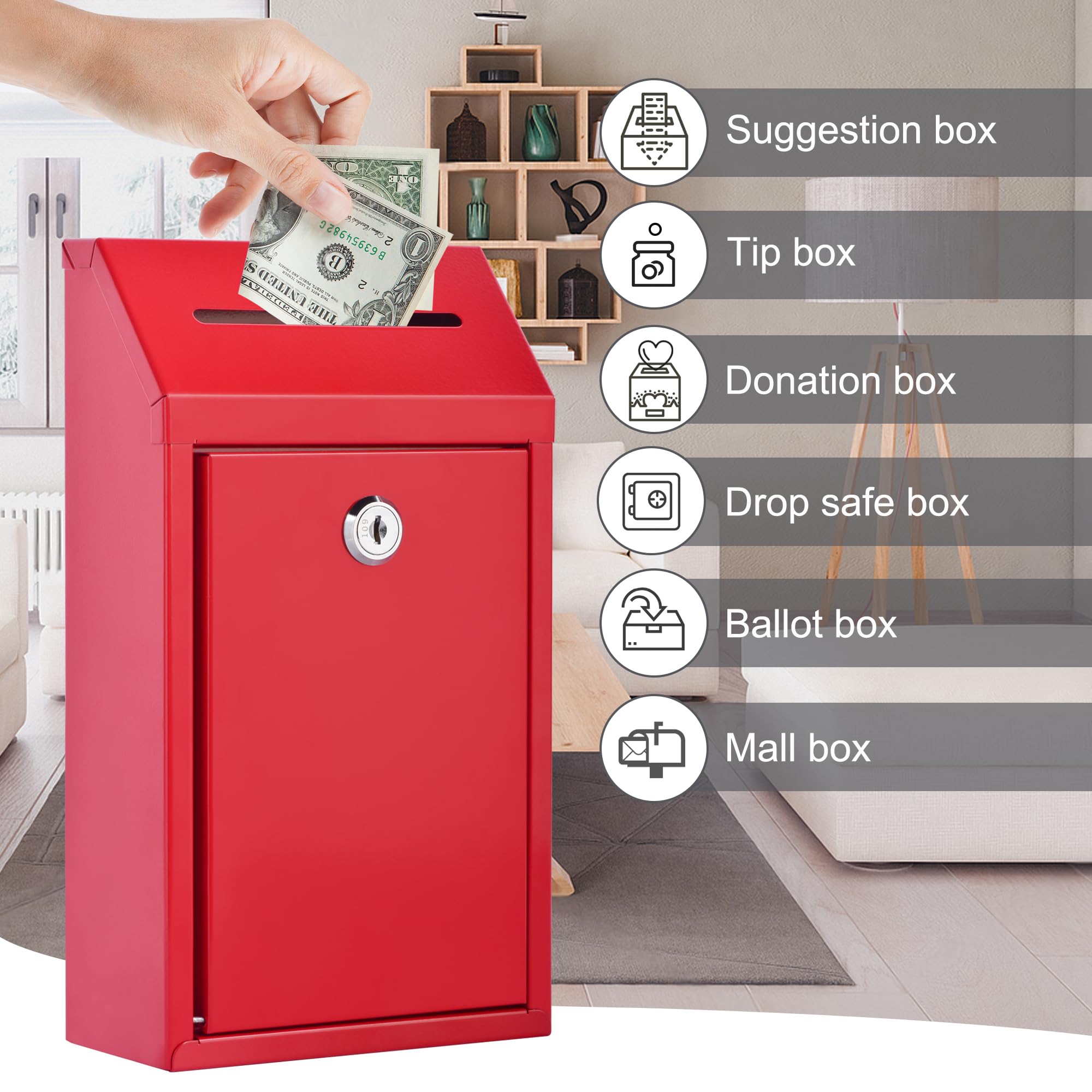 Caja de donación para montaje en pared, caja de sugerencias con cerradura, buzón de correo con llave, para casa, oficina, granja al aire libre