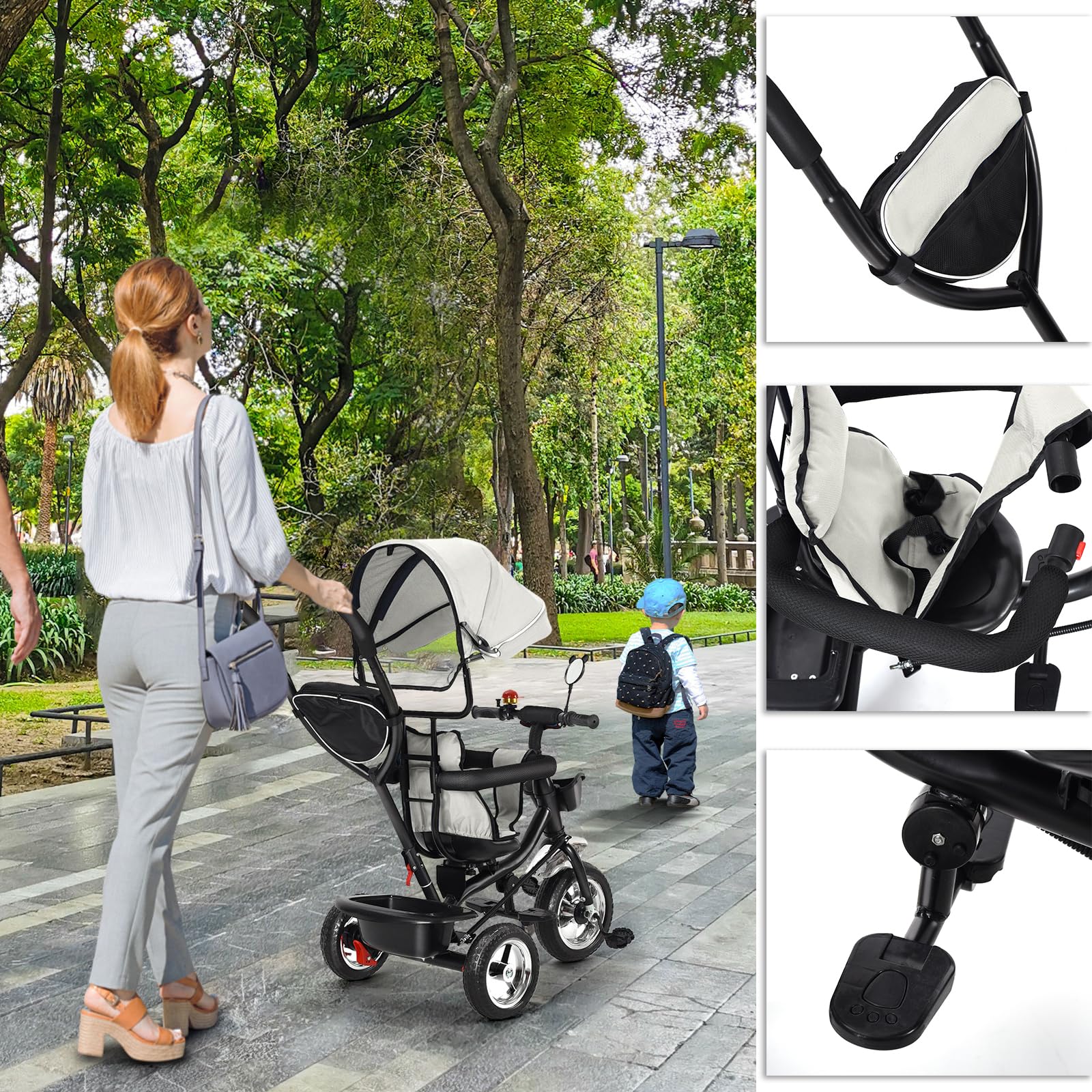 5 en 1 Tricycle Bébé Évolutif,Draisienne Évolutif,Trike Bebe,Velo Poussette Bebe Évolutif,Velo Enfant 5 Ans,De 6 Mois,Pliable,Facile À Plier,Accessoires Pratiques