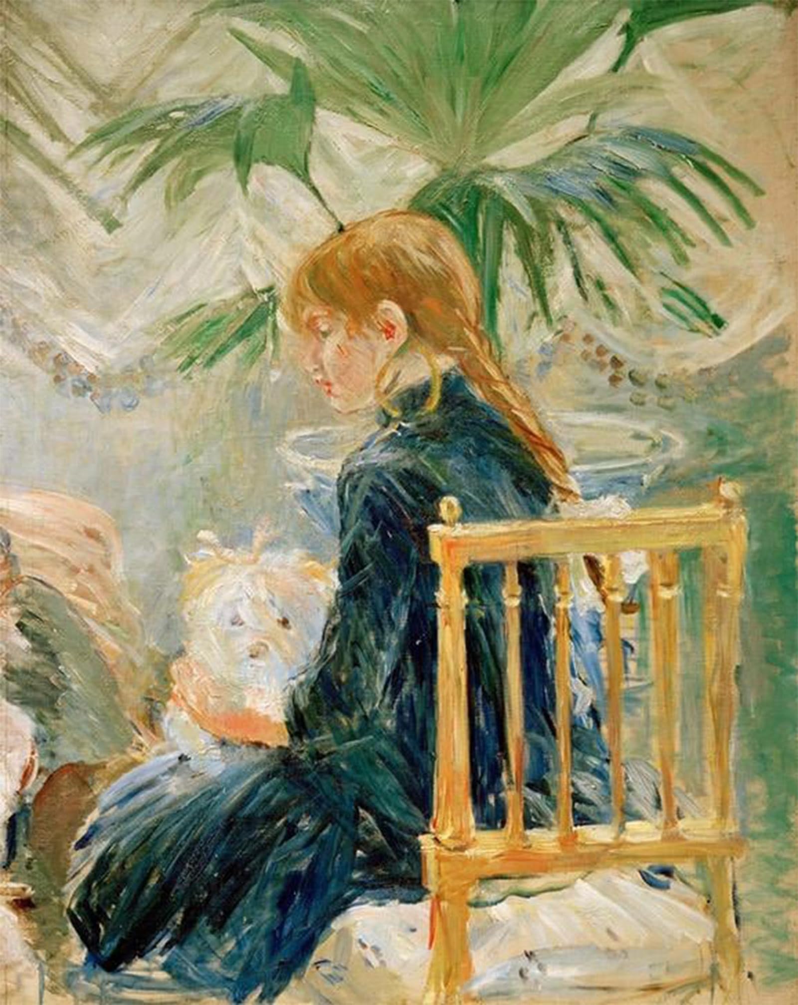 ARTXLXXBN Famous Painting Canvas Artwork Graffiti Print Girl with Dog by Berthe Morisot Portrait Canvas Image for Home Decor 60x90cm