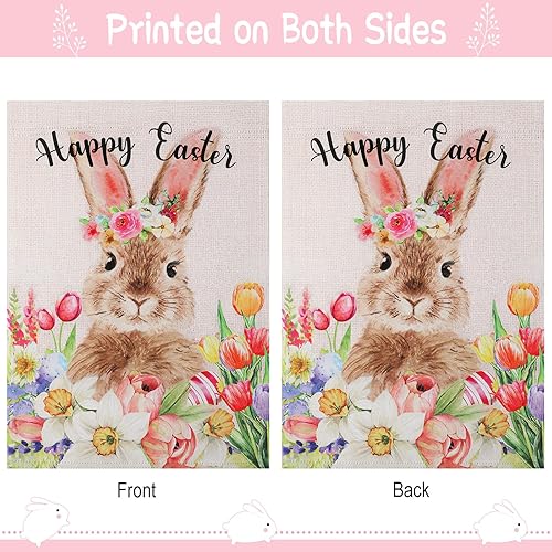Miniatura 4 de JULMELON Bandera de jardín de Pascua, bandera de jardín de conejo de Pascua de 12 x 18 pulgadas, doble cara, bandera de arpillera para patio de