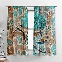 Vista 2 de Cortinas opacas de granja, dalia rústica en tablones de madera, cortina de granero con aislamiento térmico, cortinas de bloqueo de luz, cortina