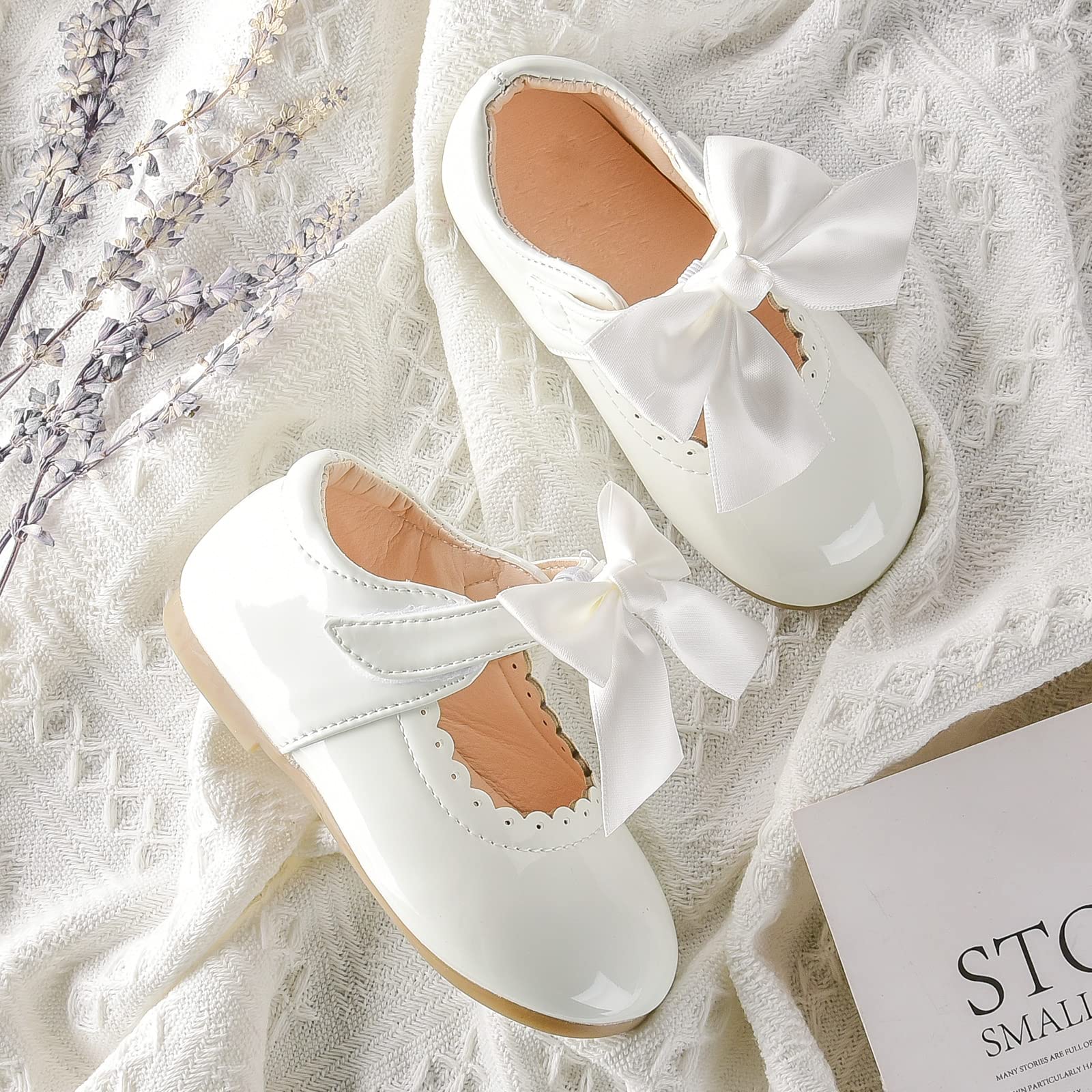 JerrisApparel Chaussures Fille Vernis Nœud Robe Mary Jane Plates