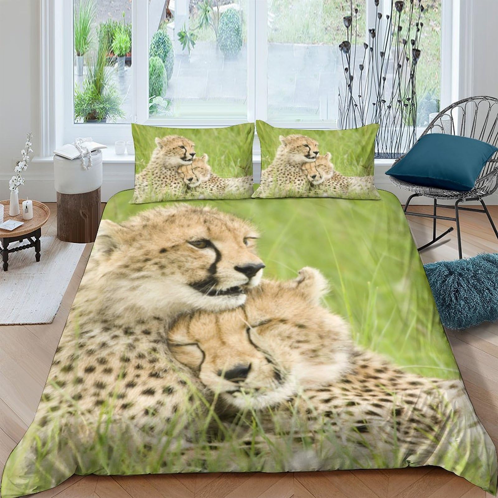 Ctjqhvkz Style-3 3D Printed Cheetah Wildlife Fitted Sheet Microfiber Soft Green Nature Bed Cover For Bedroom Guest Room Decor Single（135X200cm）