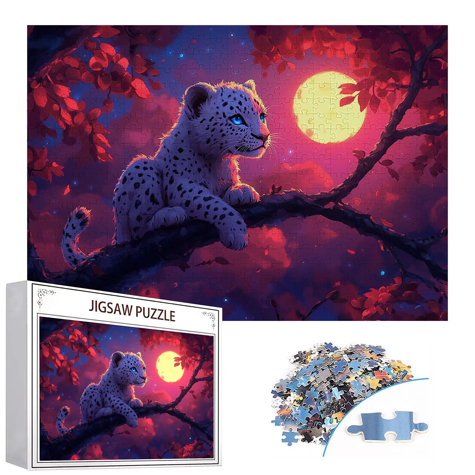 Puzzle 4000 elementów lampart puzzle dla dorosłych księżyc 141 x 87 cm Unikalne rzemiosło klasyczne 3D drewniane układanki do rodzinnych gier aktywnych, układanka do samodzielnego wykonania nawet do