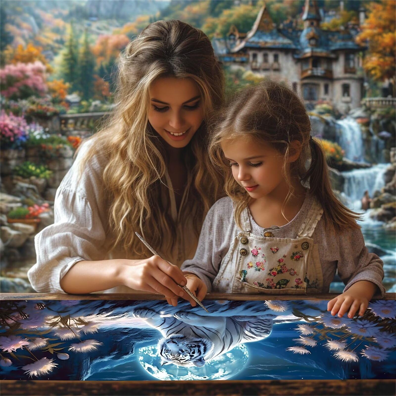 Weißer Tiger Diamond Painting Groß XXL 150x50cm, Diamond Painting Set Basteln Erwachsene, 5D DIY Mond Diamant Painting Bilder Erwachsene, Diamond Painting Großes für Zimmer Wand Deko Aesthetic E-5