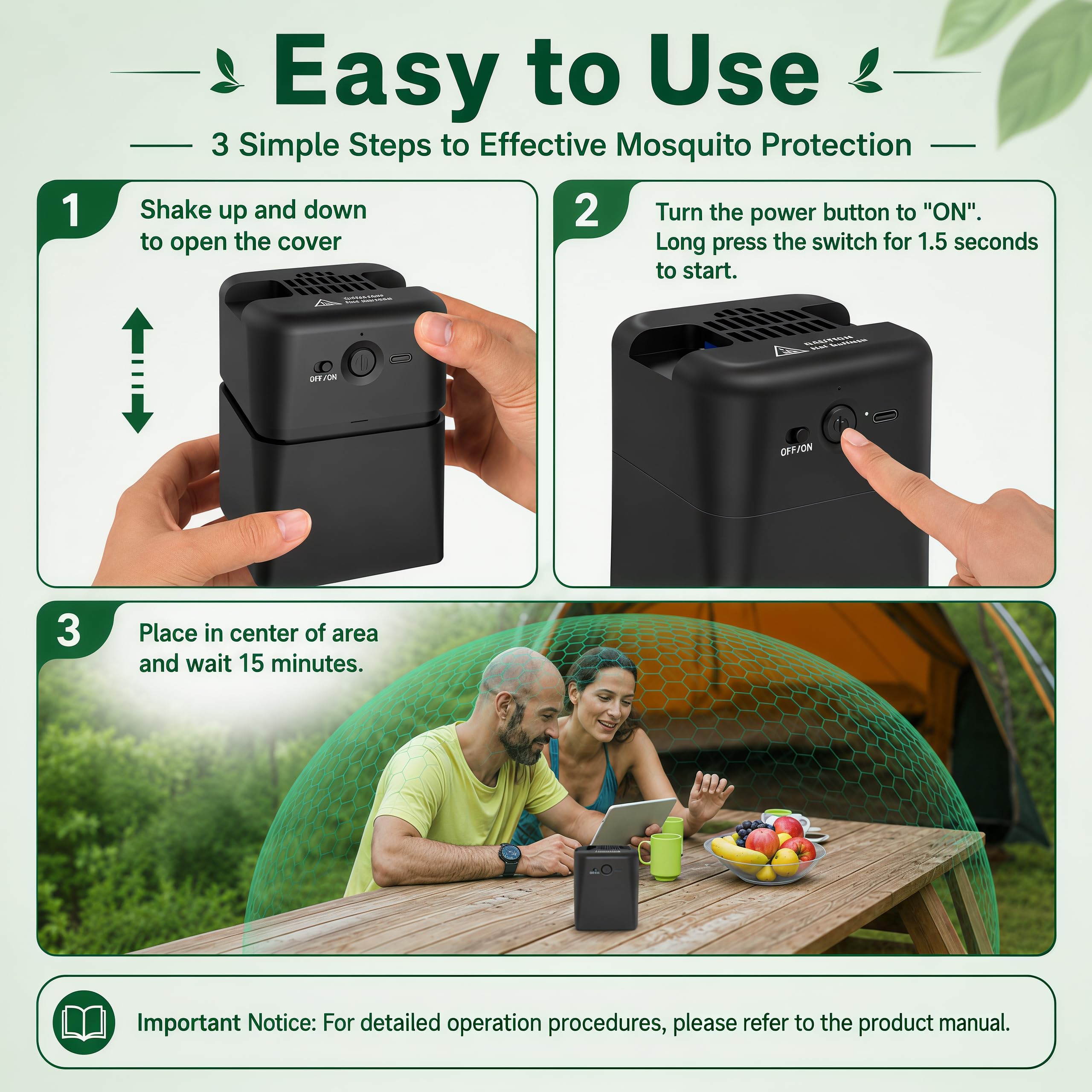 Répulsif anti-moustiques rechargeable 2 en 1 pour extérieur