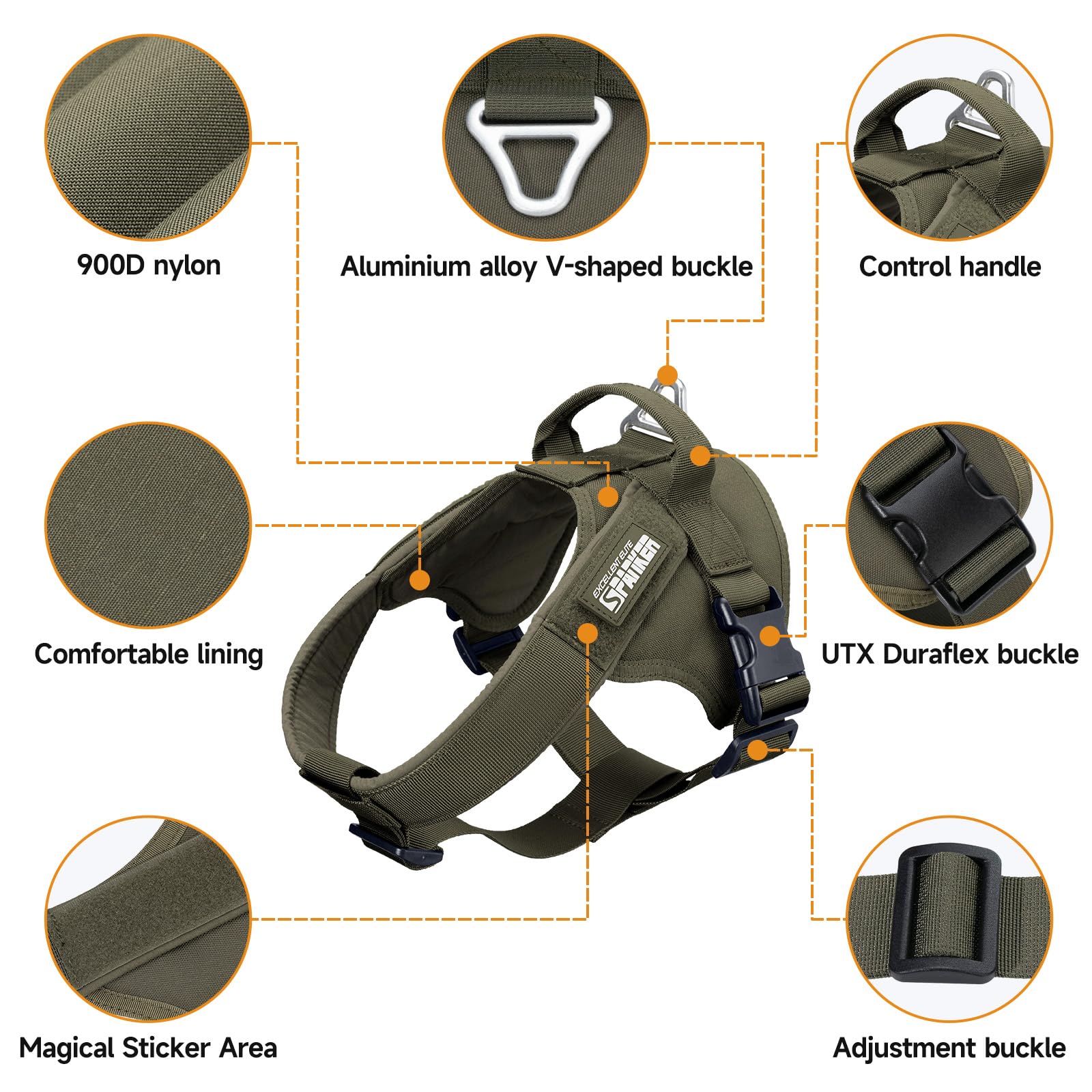 Excelente Elite Spanker Tactical Nylon Ajustable K9 perro arnés entrenamiento patrulla servicio chaleco para perro grande / pequeño