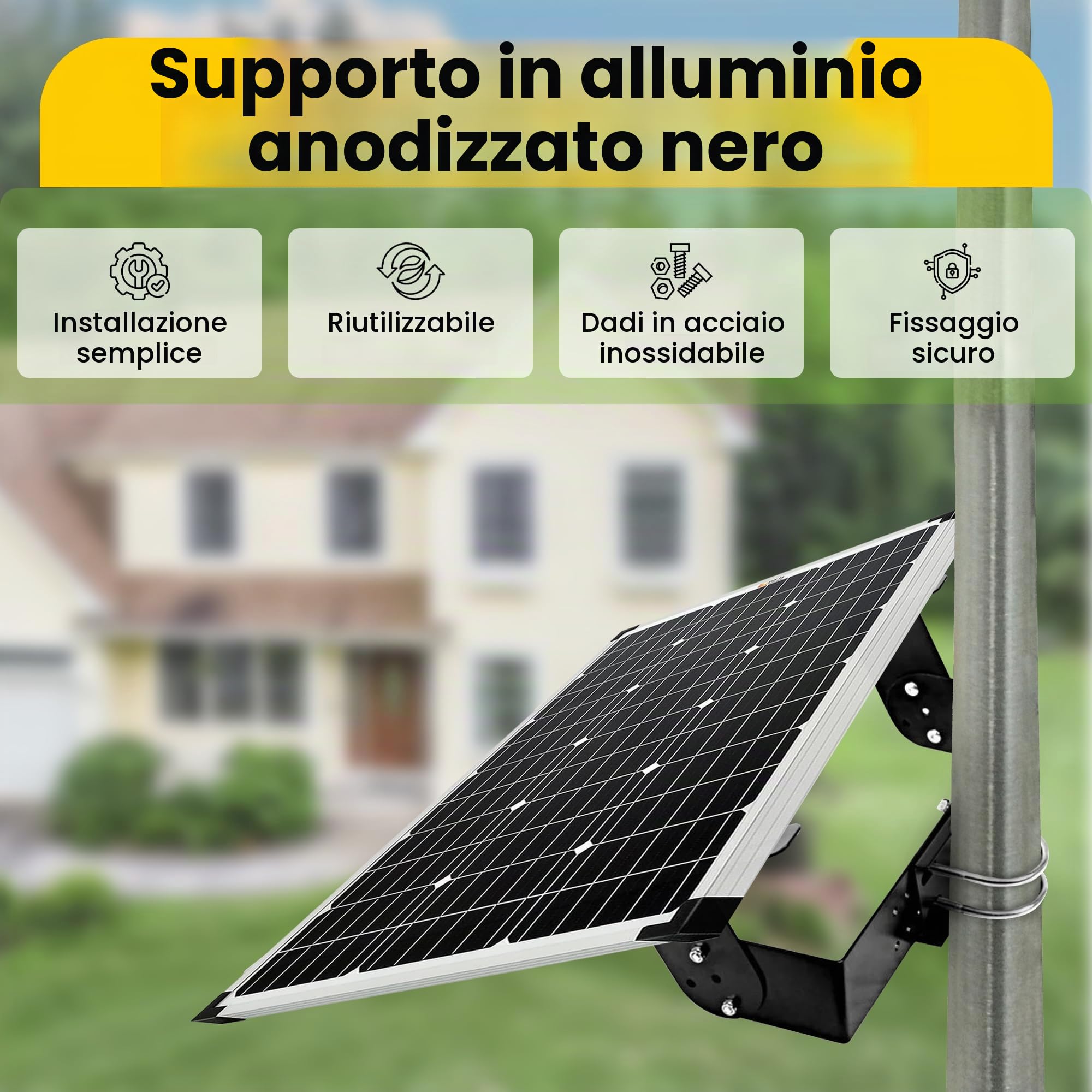 Offgridtec set di montaggio a parete e palo in alluminio per modulo solare 20-50W supporto pannello solare