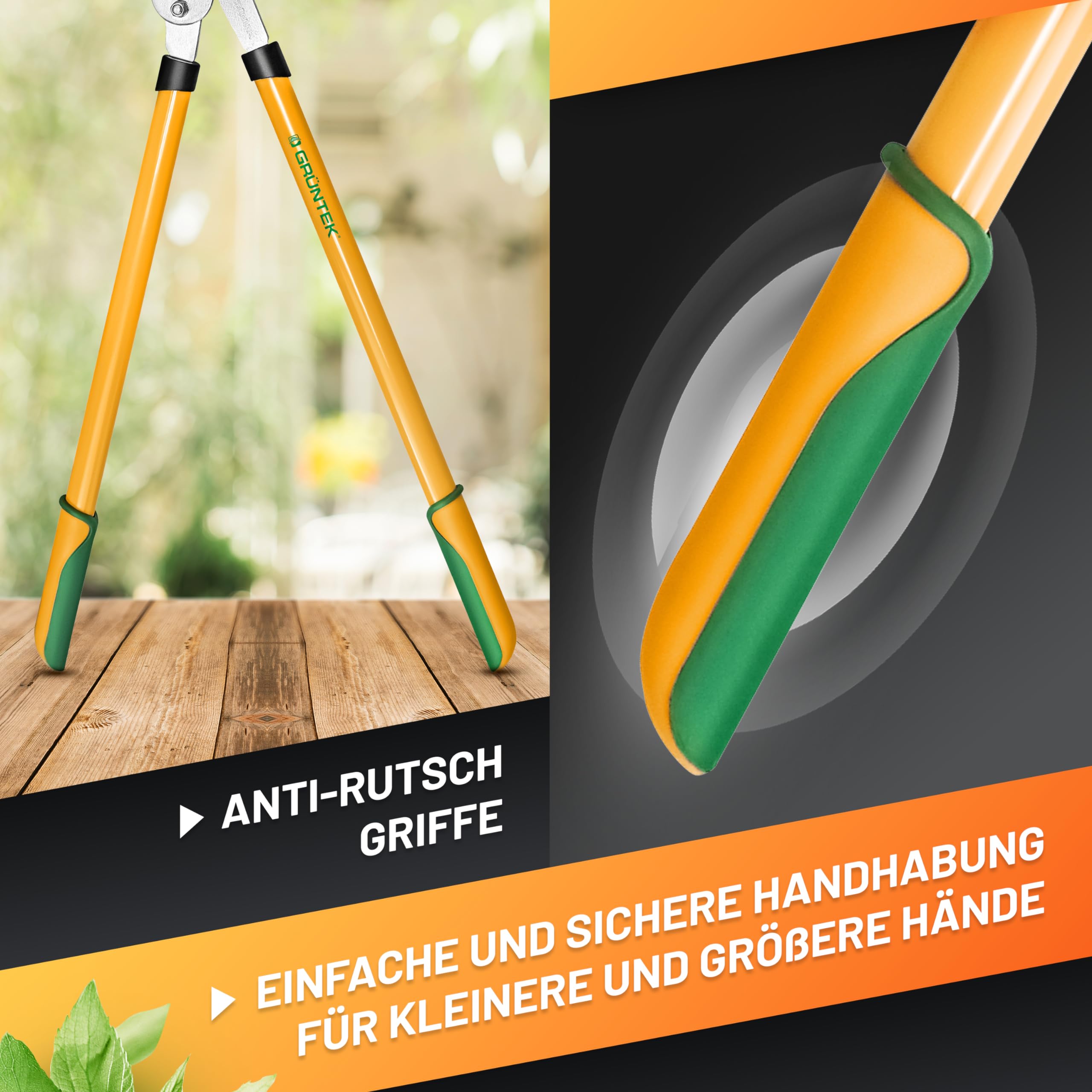 GRÜNTEK T-REX Bypass-Astschere mit 67mm SK5-Karbonstahlklingen, Antihaft-Beschichtung und 2-Gang-Getriebesystem – Präzisions-Garten-Schere für trockenes Holz, Heckenschere und Astschneider