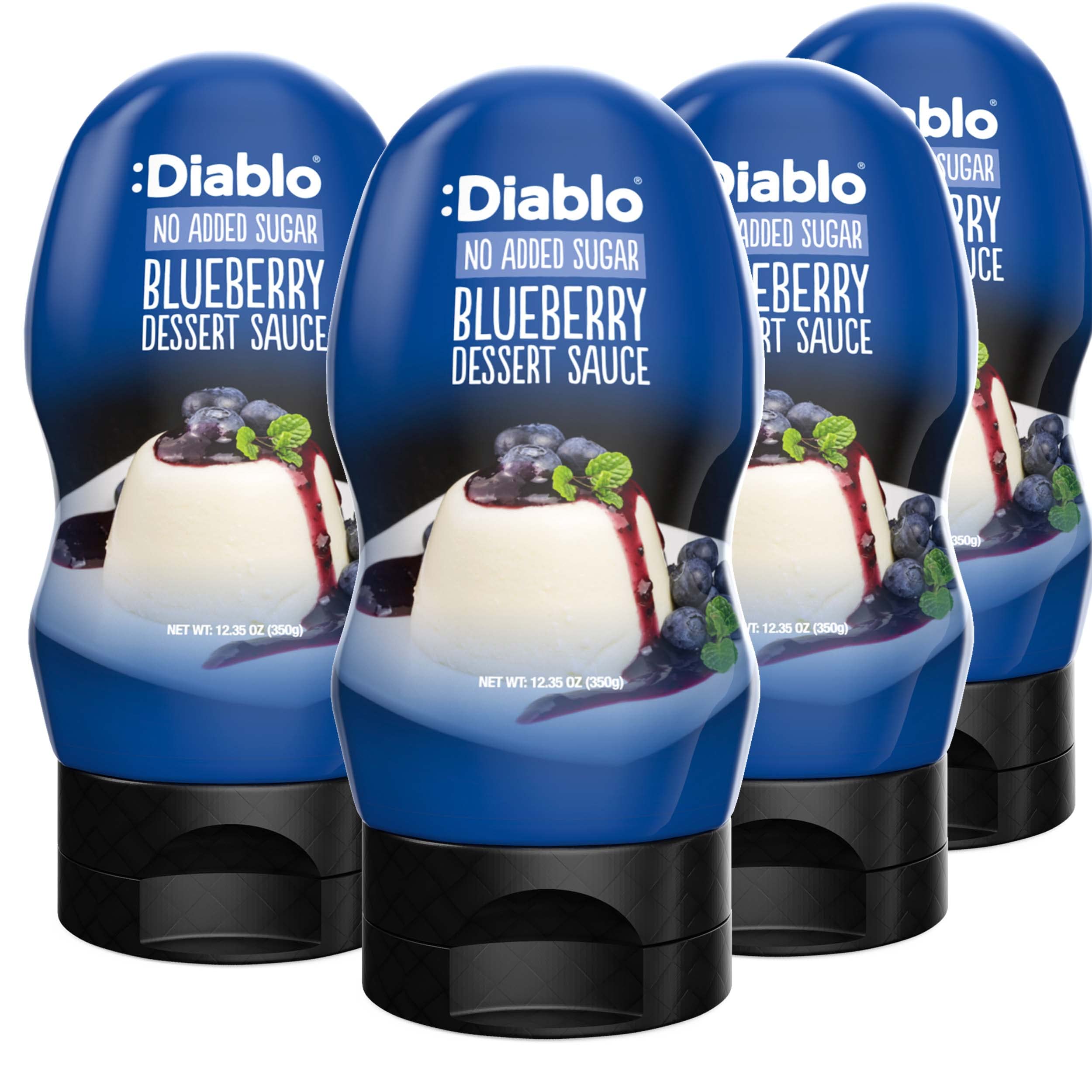 Diablo Sugar Free Dessert Sauce - Gluten-Free Syrup, Drizzle Sweetener, Keto Friendly Flavoring Topping, Perfect for Gifting, No Added Sugar - Blueberry, 350g, 12.35oz - 4 Packs