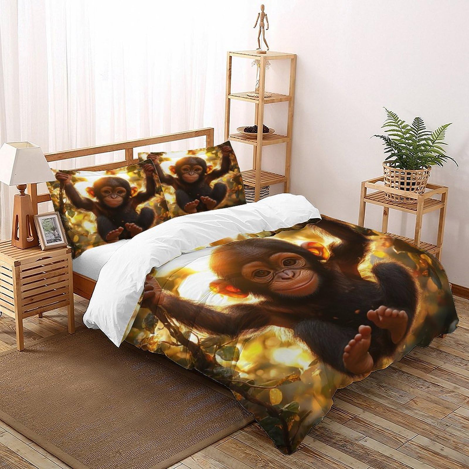 Housse de couette singe de la jungle anti-plis et facile à enfiler
