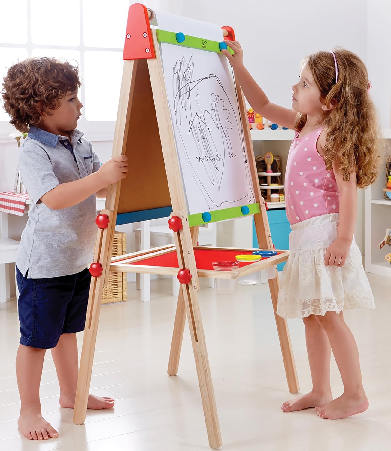 Award Winning Hape All-in-One Wooden Kid's Art Easel with Paper Roll and Accessories Cream, L: 18.9, W: 15.9, H: 41.8 inch : Video Games