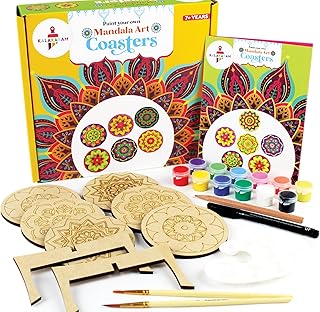 Kalakaram Mandala Coaster Painting Kit for Adults and Kids - 6 Pre-Etche...