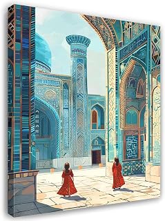 DOLUPID Canvas Painting Wall Mural Print Samarkand Uzbekistan Poster Samarkand Mosque Print Uzbekistan Travel Poster Living Room and Bedroom Decoration 8x10inch with Frame