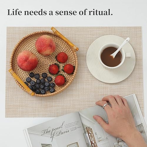 Miniatura 7 de Leetaltree Juego de 8 manteles individuales color beige, resistentes al calor, antideslizantes, para mesa de comedor, lavables, duraderos, tejido de